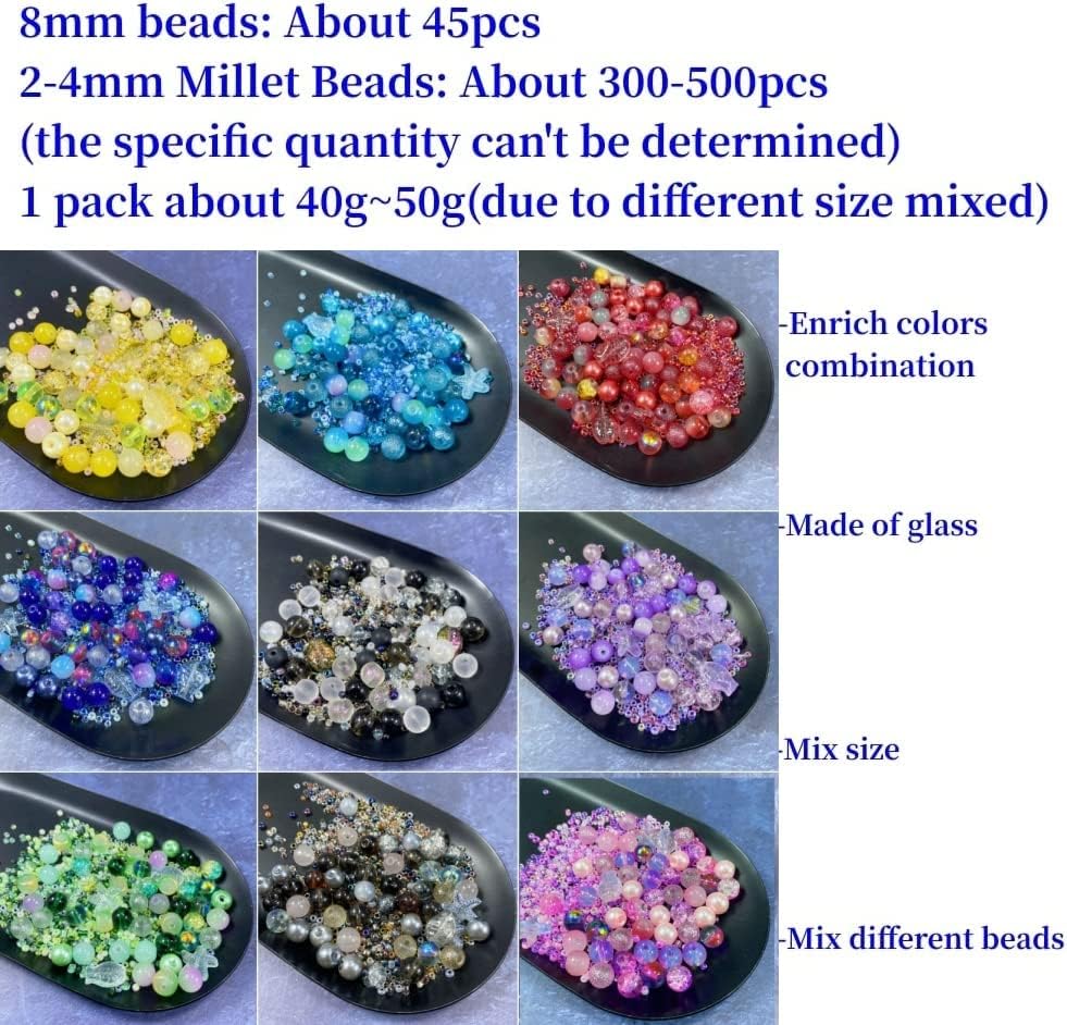 Assorted Glass Resin Beads Multi Size Colors Smooth Cracked Gravel Millet Spacer Beads for Bracelets Necklace Earring DIY Jewelry Making Craft(Rouge Red Series)