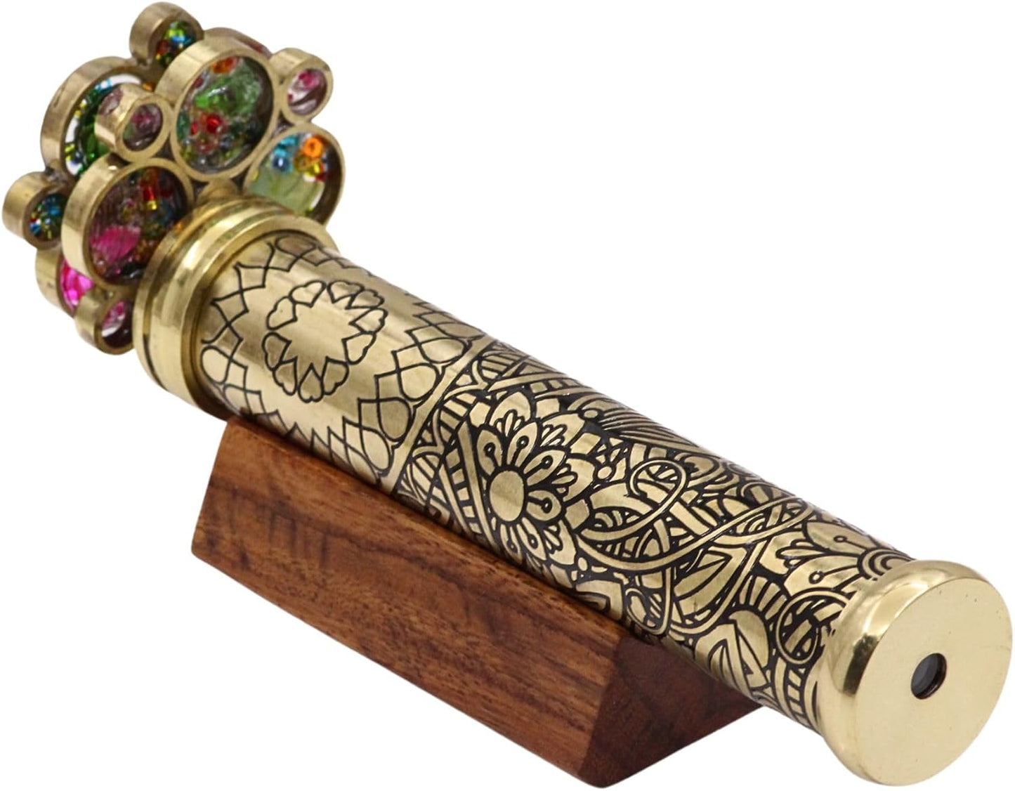 RII Handcrafted Etched Floral Pattern Lacquered Brass Kaleidoscope Includes Two Separate Turning Wheels-A Unique Gift to My Son, Grandson, Daughter. (6.5"x1")