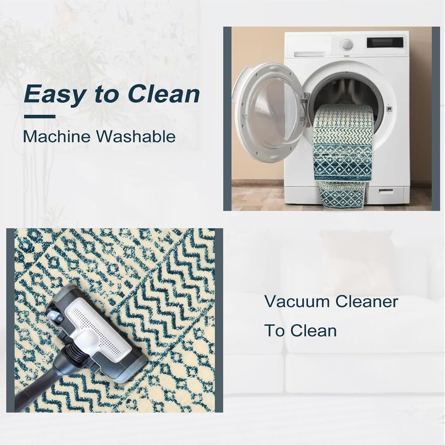 Moroccan Kitchen Runner Rug, 2x6 Non Slip Vintage Blue Rug for Kitchen Floor, Soft Low-Pile Washable Laundry Room Rug Indoor Floor Throw Carpet for Doorway Hallway Bedside Bathroom