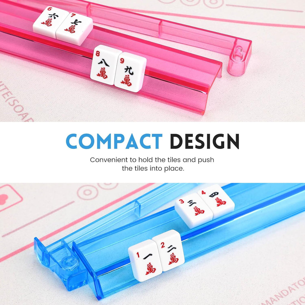 Clear Mahjong Racks with Pushers,4 Colors Acrylic American Majiang Tile Racks,Imports Modern Mahjong Racks with Built-in Pushers- Set of 4