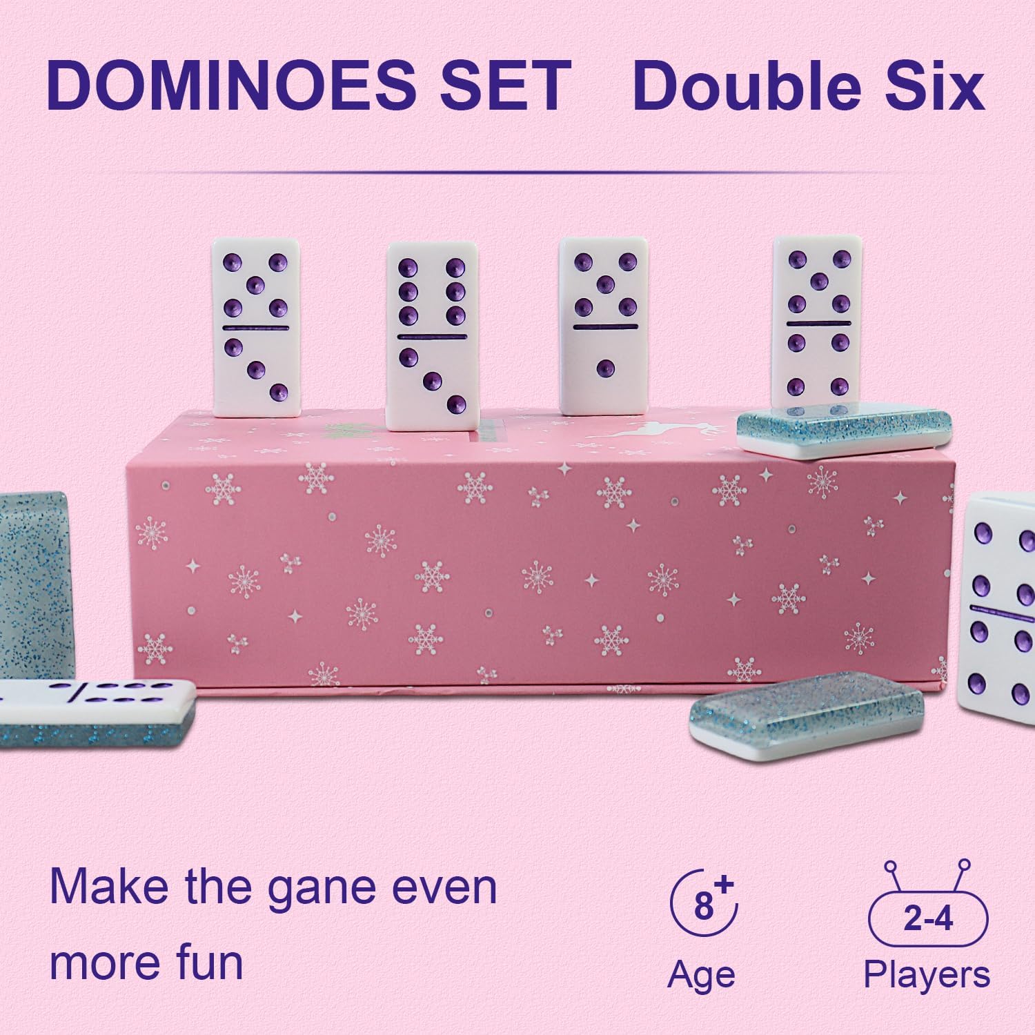 IDTQ Dominoes Set for Adults, Double 6 Dominos Game Set with 28 Domino Tiles Double with Upscale Gift Boxes -7 Polyhedral Dice -Classic Board Games (Light Blue)