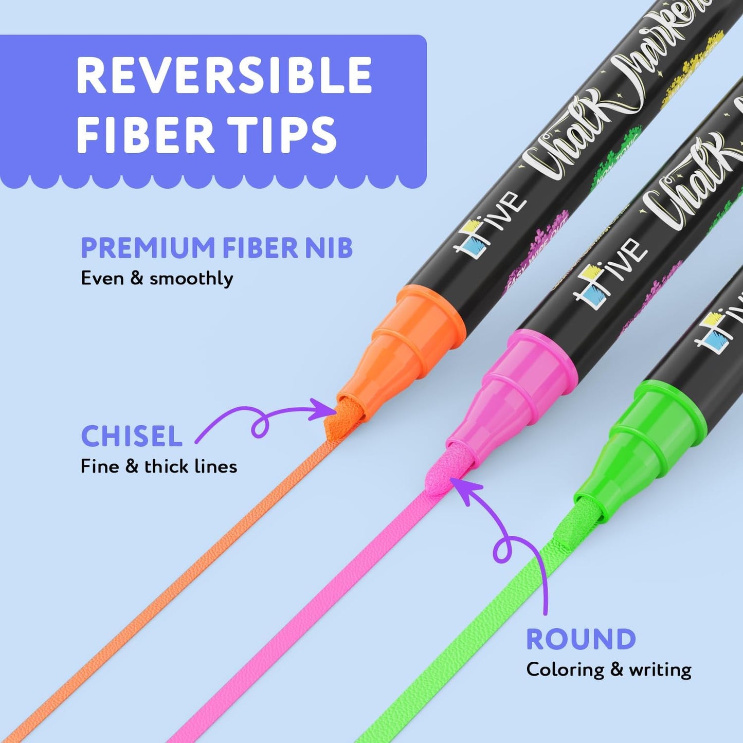 TFIVE Blue Liquid Chalk Markers - 2 Pack Bright Colors Erasable Chalk Marker Pens, Reversible Tip, Non-Toxic, for Chalkboards, Signs, Glass, Easy to use Chalk markers TF800