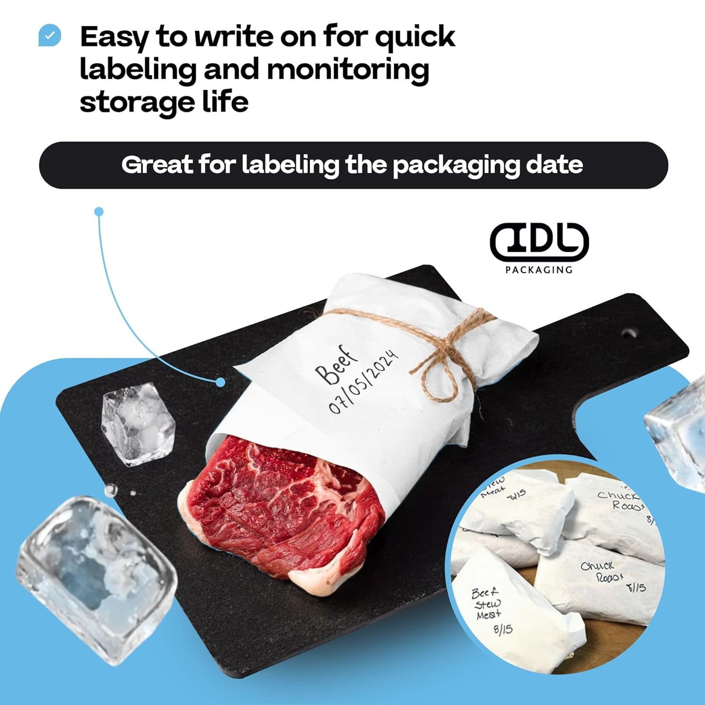 White Freezer Paper 18" x 13200" (1100 feet) with Cutter - USA-made Large Freezer Paper Roll for Meat & Fish - Poly-Coated Food Wrapping Material for Freezing by IDL Packaging