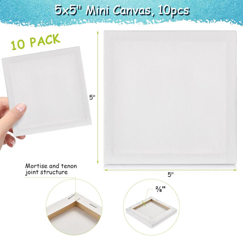 10PCS Mini Canvases for Painting - 5x5In Bulk Profile Small Square Canvases - 100% Cotton Mini Stretch Canvas for Children's Painting Art Supplies, School Home Decorating Projects