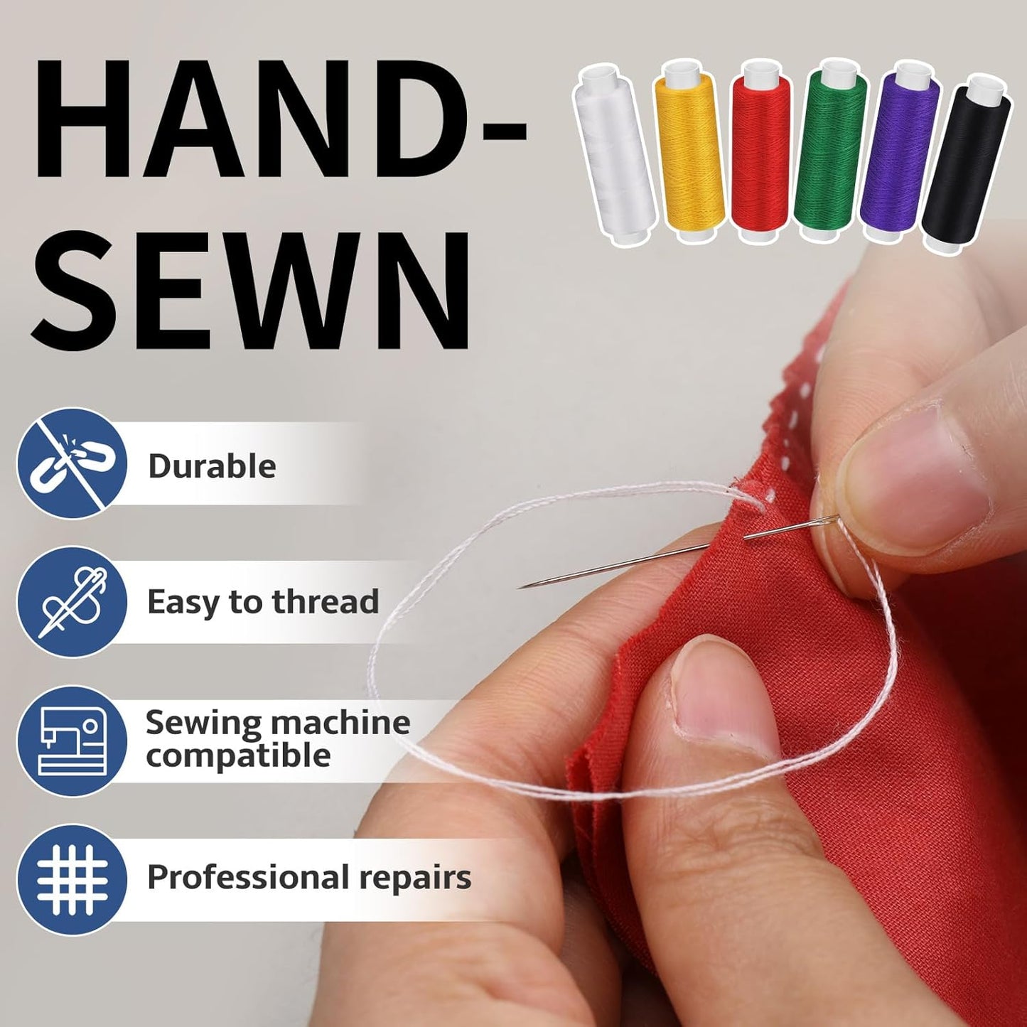 Bupete 2 Rolls White Thread for Sewing, 200 Yards Each Roll Sewing Thread, Polyester Threads for Sewing Machine Embroidery Hand Stitching