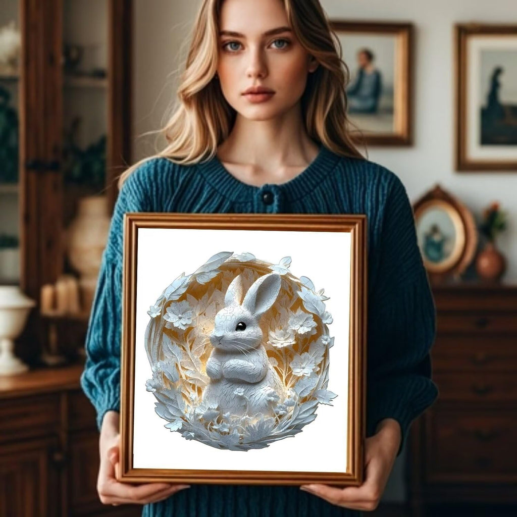 Wooden Puzzles Adults, 3D Paper Rabbit Wooden Puzzles 100 Pieces, Unique Animal Shaped Wood Challenging Jigsaw Puzzles Gifts for Adults, 8.5x8.3in