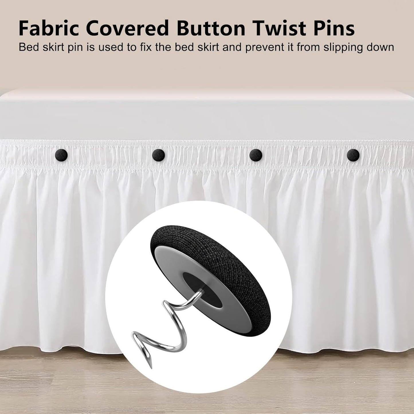 Linen Fabric-Covered Twist Pins - 8 Colors Upholstery Pins & Bed Skirt Pins -Used to Secure Sofa Cushion, Armrest Covers, Furniture & Bed Skir (12, Black)