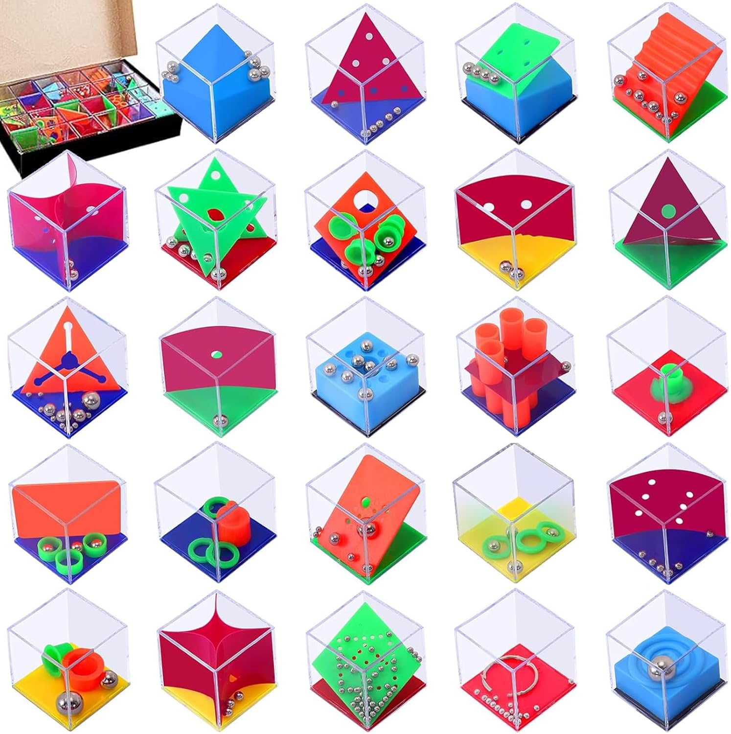 24 PCS Brain Teaser Puzzles for Kids,Balance IQ Maze Game Mini Fidget Puzzle Box,1.57 Inch Maze Puzzle Cubes Party Favor Games Challenge Decompression for Adults