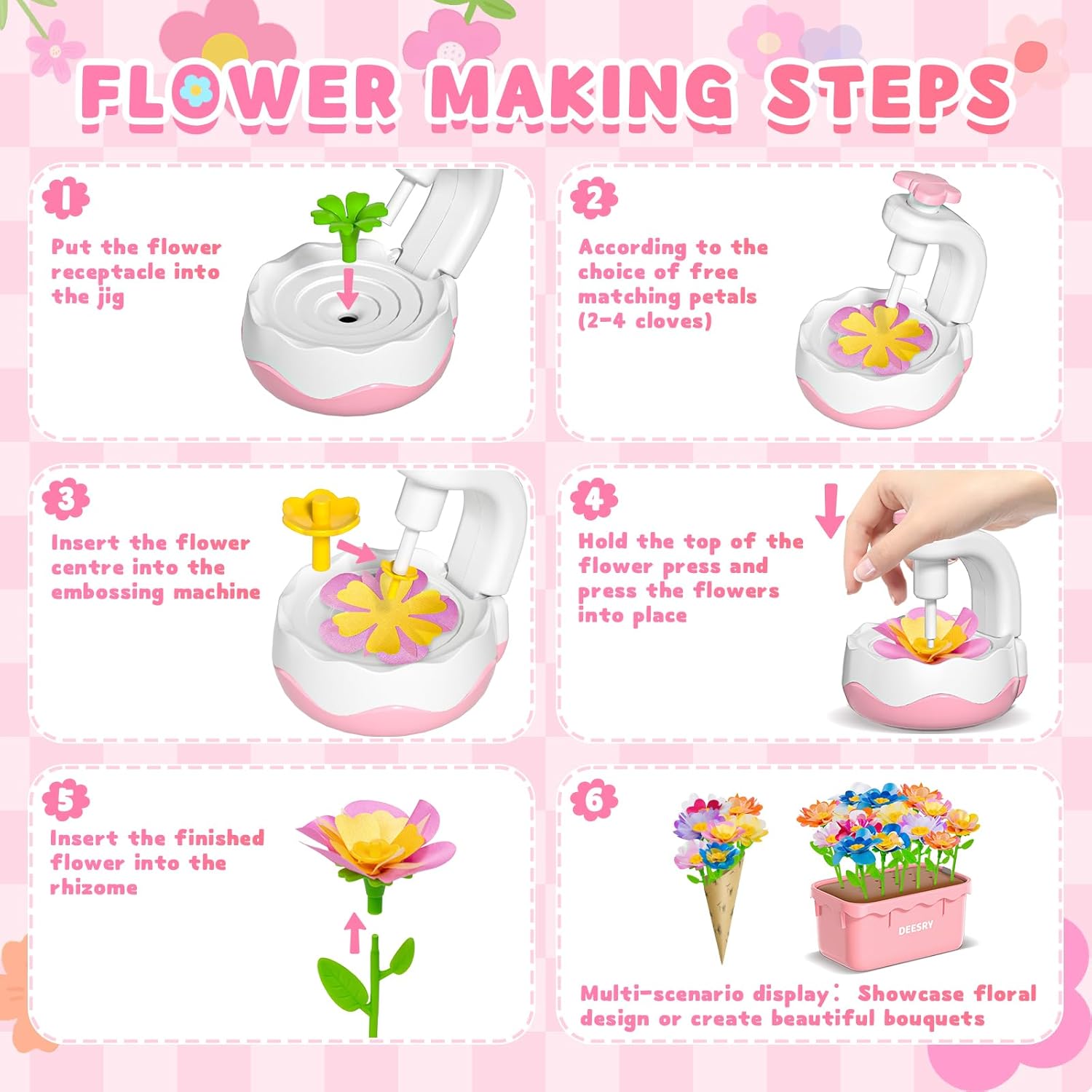 Deesry Fabric Flower Bouquets Toys, Storable Flower Making Kit for Kids, DIY Arts and Crafts for Kid, DIY Creative Flowers Craft Kits Toys for Kids, Birthday Gifts for 3 4 5 6 7 8 Year Old Girls