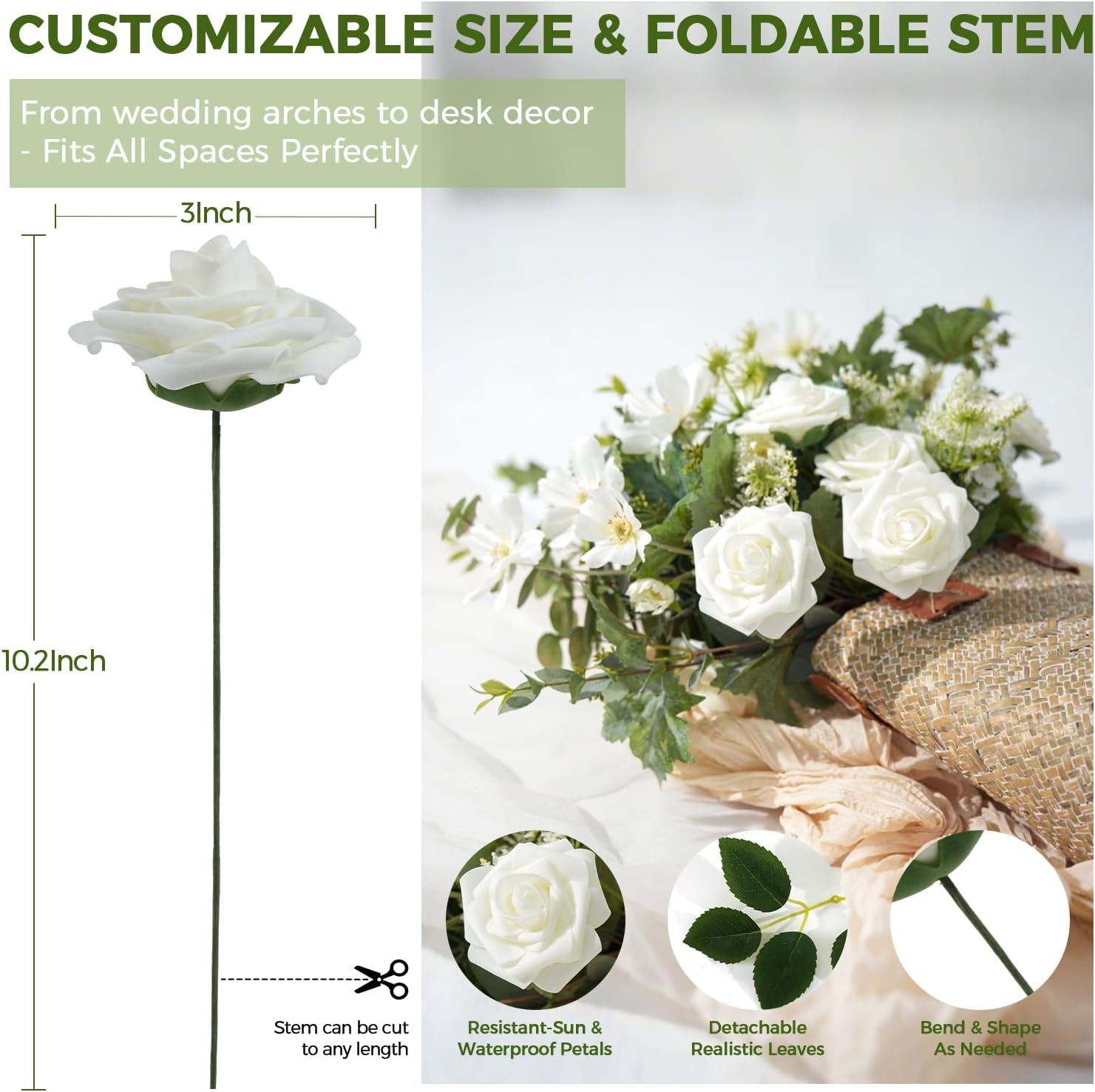 Artificial Flowers Foam Fake Roses 25pcs Light Pink Roses with Stems for Home Decor DIY Wedding Bouquets Party Bridal Shower Centerpieces Faux Flower Arrangements Tables Decorations