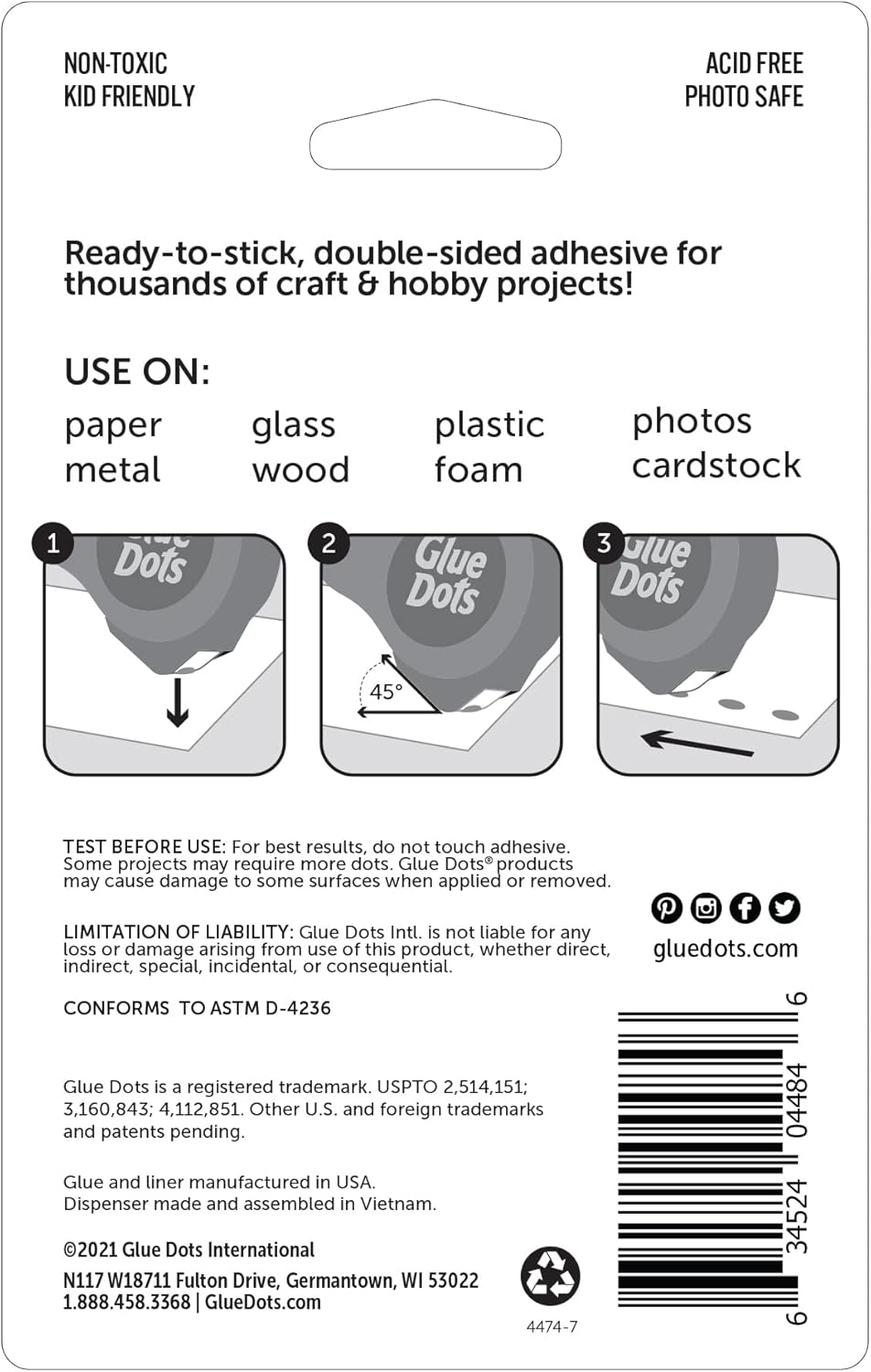 Glue Dots, Craft Dots Dot N' Go Dispenser, Double-Sided, 3/8", .38 Inch, 200 Dots, DIY Craft Glue Tape, Sticky Adhesive Glue Points, Liquid Hot Glue Alternative, Clear