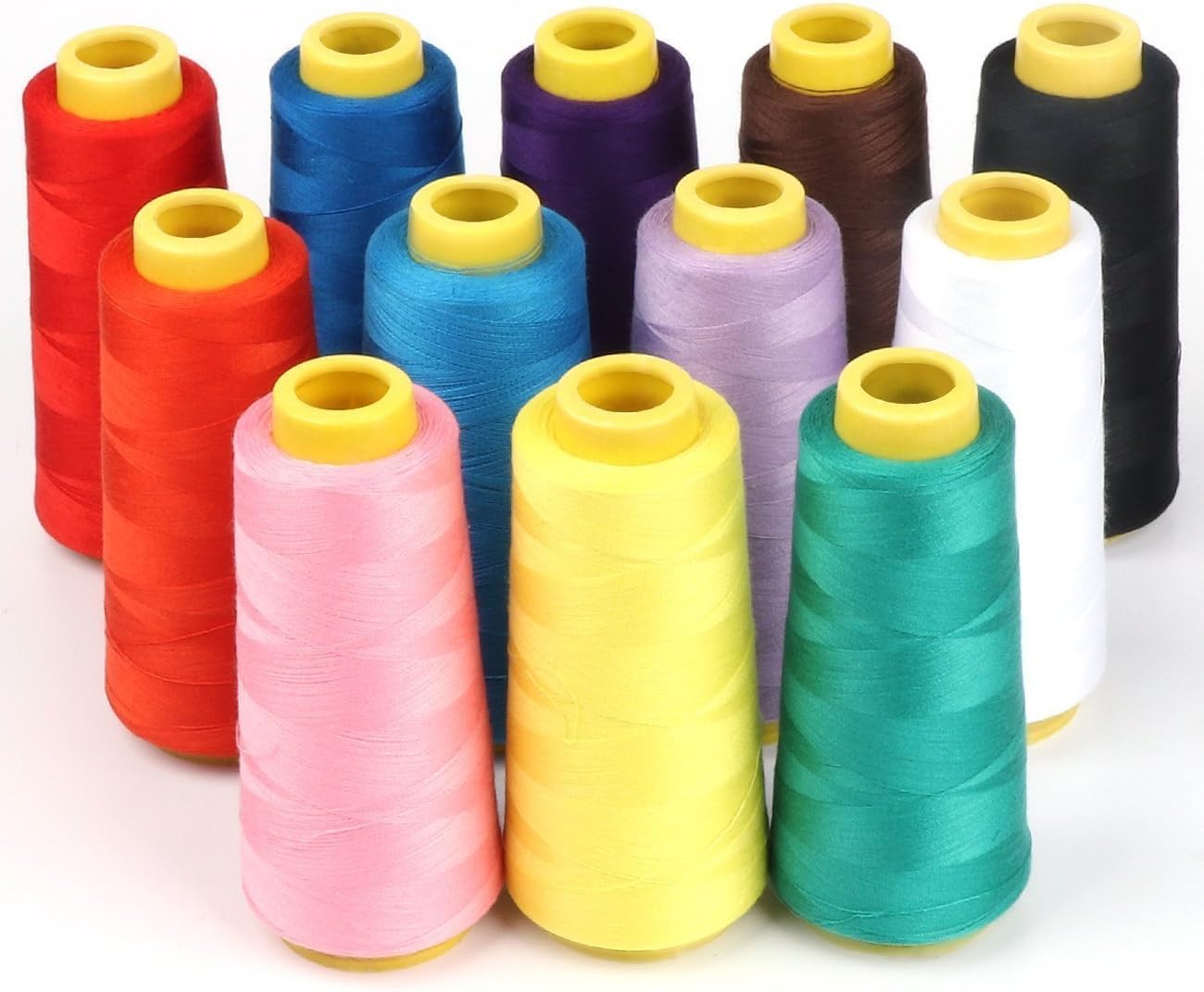 AK TRADING CO. 4-Pack Yellow All Purpose Sewing Thread Cones (6000 Yards Each) of High Tensile Polyester Thread Spools for Sewing, Quilting, Serger Machines, Overlock, Merrow & Hand Embroidery