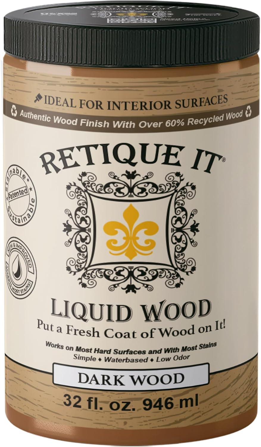Retique It New and Improved Formula Liquid Wood Coatings - Stainable Primer - Paint It Then Stain it (Dark Wood, Large)