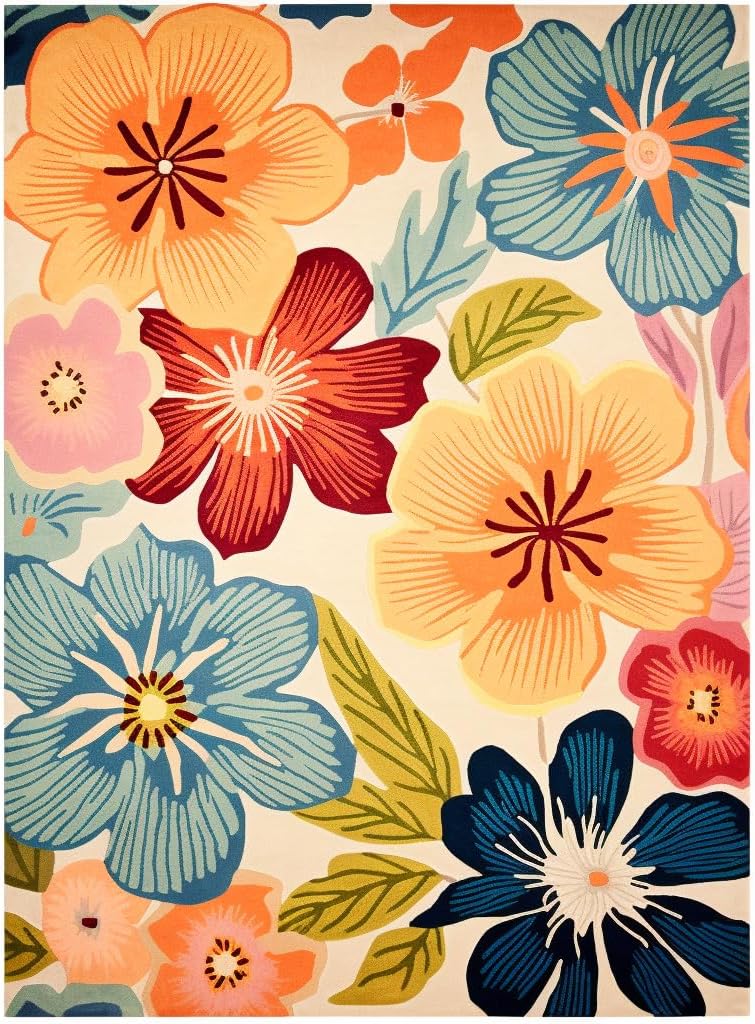 Handmade Wool Floral Area Rug for Living Room | Elegant Flower Garden Design, Soft, Thick and Durable | Bedroom, Dining Room & Home Decor Carpet (10' x 12', Floral J)