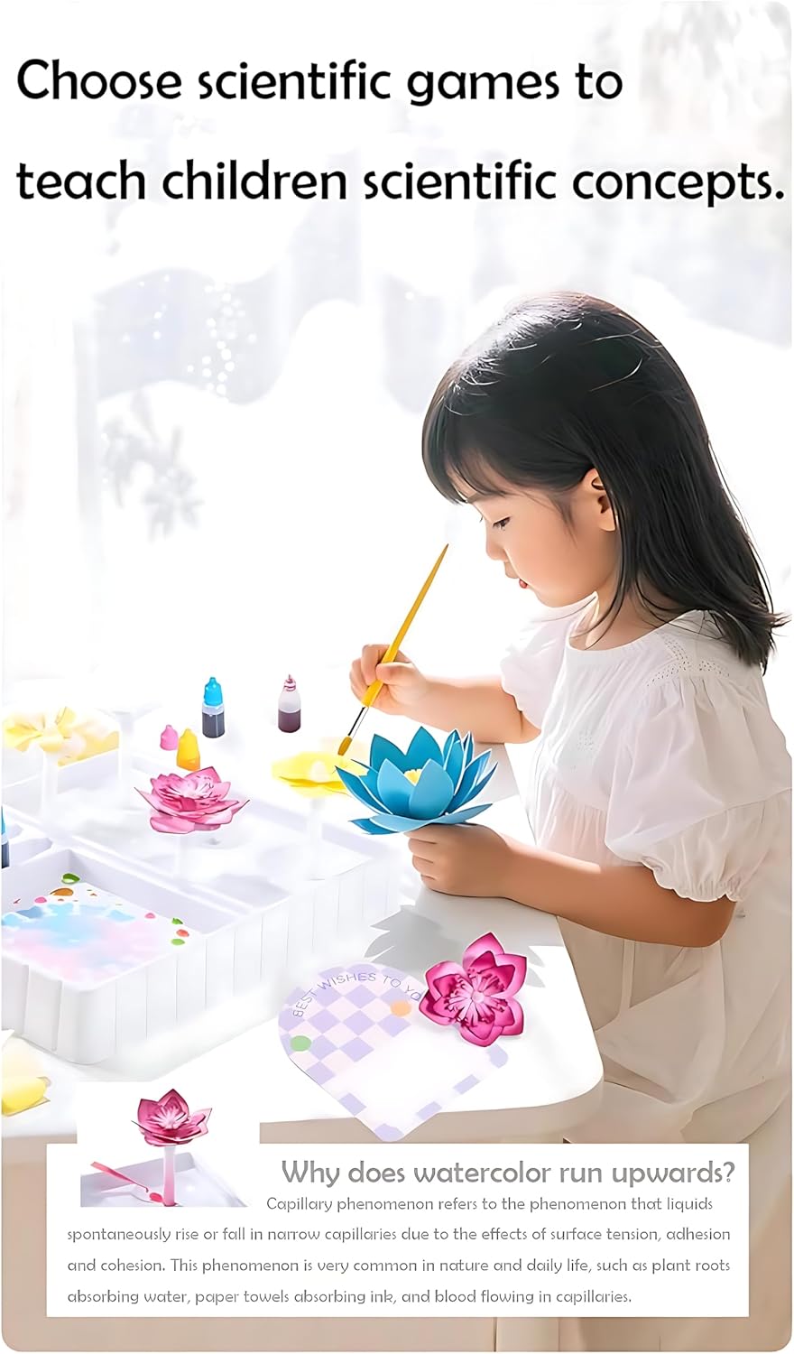 Science Craft Kit: Color Mixing & Dyeing Paper Flower Bouquet for Adults, Teens & Kids 8-12. Handmade Craft for Women's Group Activities & Stem Family Fun, Gift for Birthday Christmas, (Green Florist)