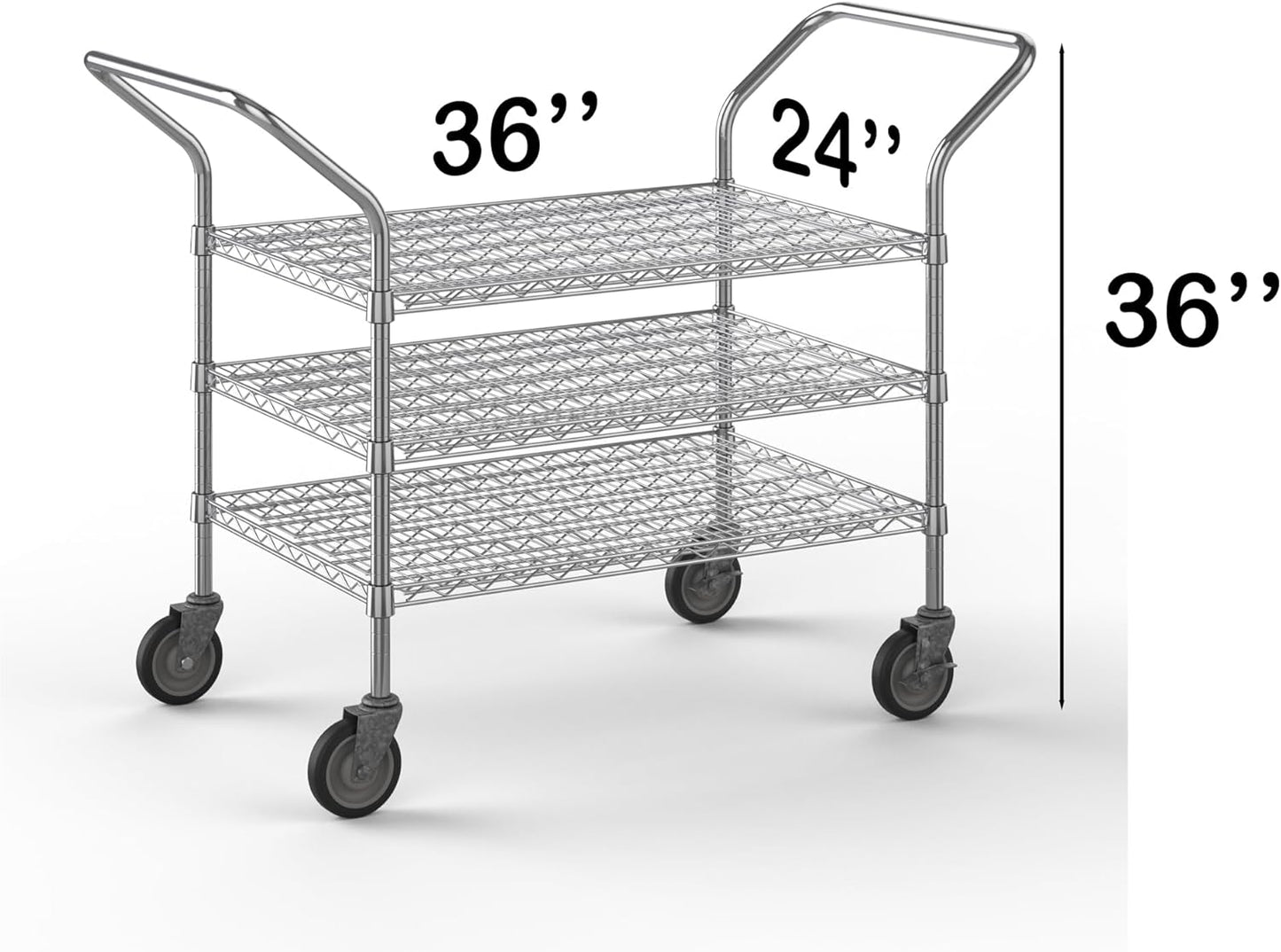 24" W x 36" L x 36" H Chrome Heavy Duty Utility Cart | 3-Tier | NSF Commercial Storage Rack Mobile Unit | Storage and Mobility Solution for Your Business