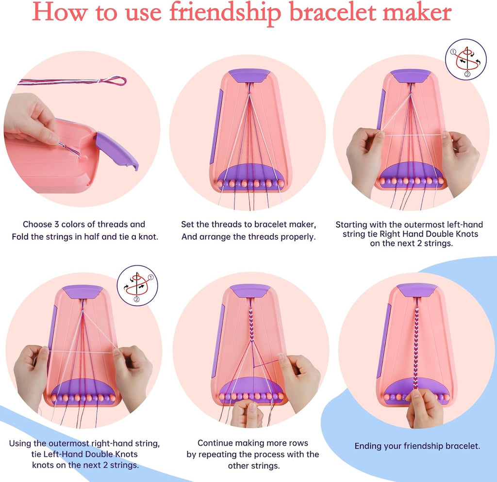 Rdfmy Friendship Bracelet Making Kit for Girls, Arts and Crafts Bracelets String Maker Kit for Kids Ages 8-12 Christmas Birthday Gifts Pink with Purple