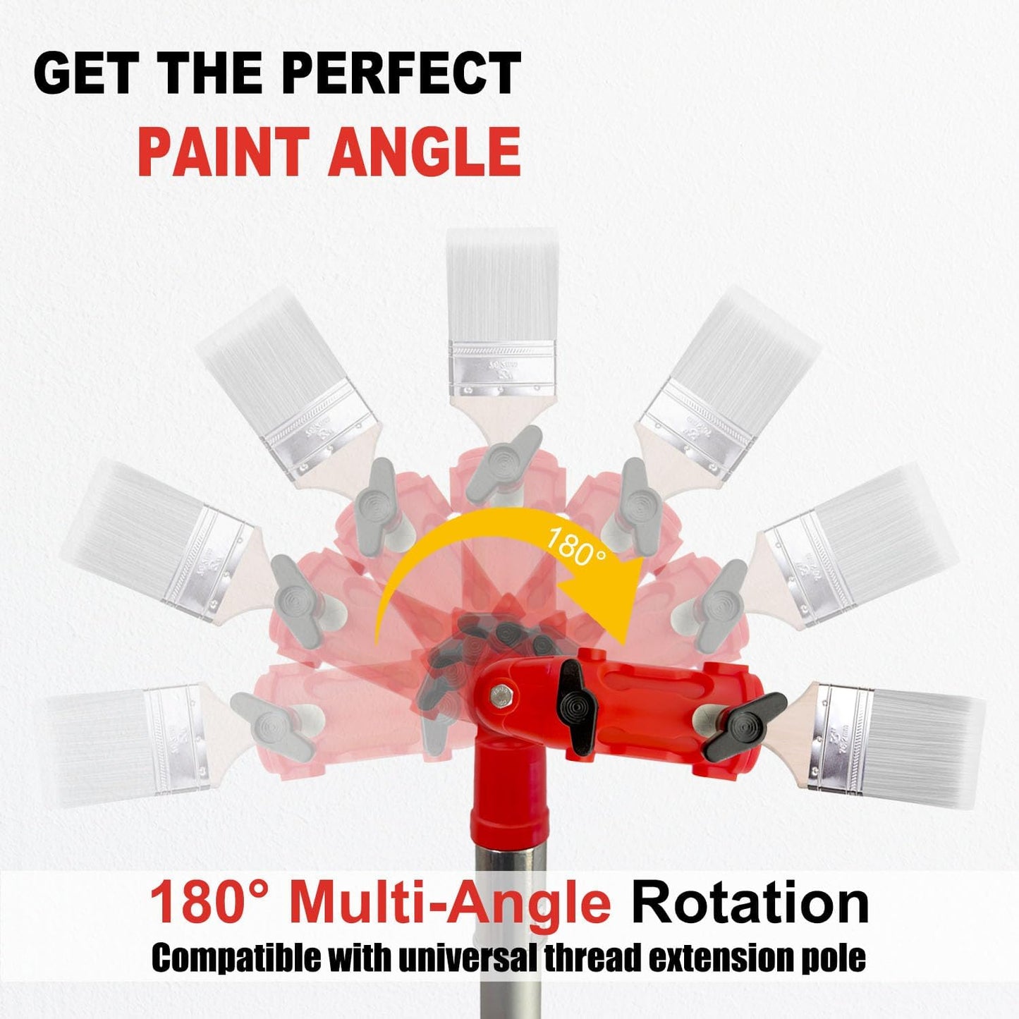 Multi Angle Paint Brush Extender V2, Long Handle Paint Brush, Extension Pole Attachments for Paint Roller, Paint Edger Tool for High Ceilings, Corner Painting Tools for Paint Extension Pole (Red)
