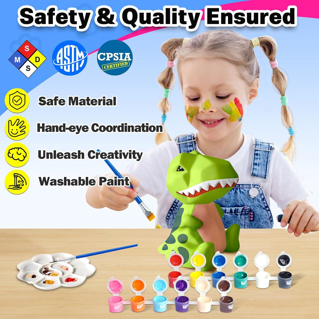 FUNZBO 4.3in Paint Your Own Dinosaur Lamp Kit - Halloweens Arts and Crafts Supplies Painting Kit for Kids Teens, DIY Night Light Dinosaur Toys for Boys Girls 3 4 5 6 7 8 9 10 11 12 13 Birthday Gifts