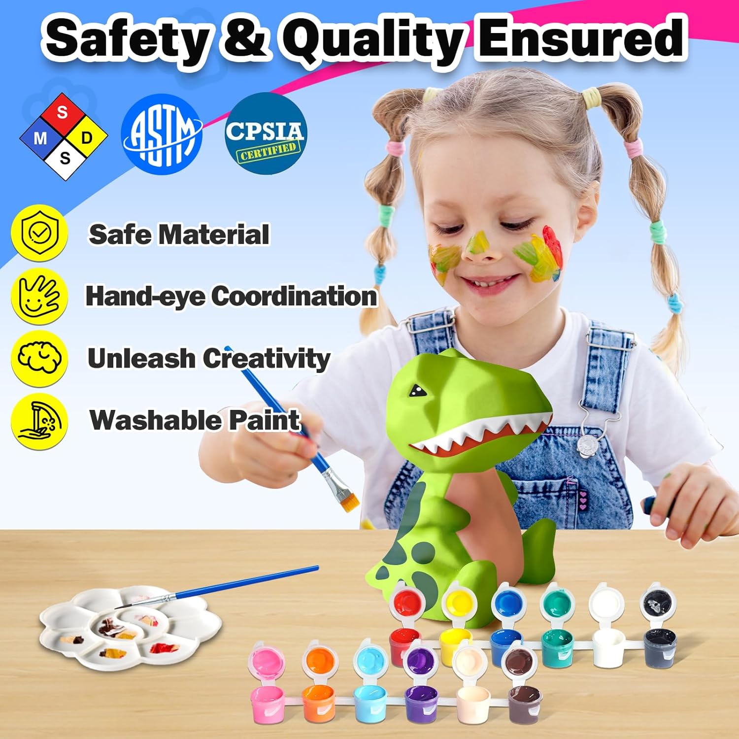 FUNZBO 4.3in Paint Your Own Dinosaur Lamp Kit - Halloweens Arts and Crafts Supplies Painting Kit for Kids Teens, DIY Night Light Dinosaur Toys for Boys Girls 3 4 5 6 7 8 9 10 11 12 13 Birthday Gifts