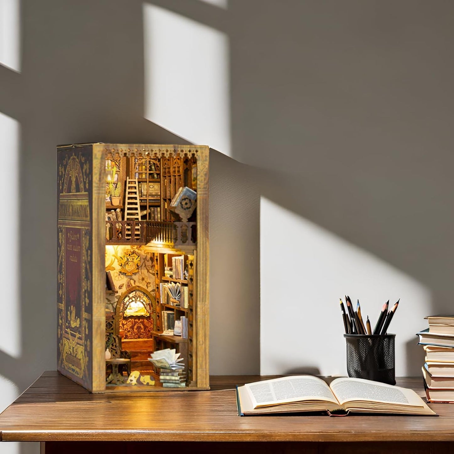 CUTEBEE Book Nook Kit - DIY Miniature House Dollhouse Kit for Adults and Teens, Booknook Tiny House Bookshelf Decor 3D Wooden Puzzle, Gifts for Family, Friends Eternal Bookstore