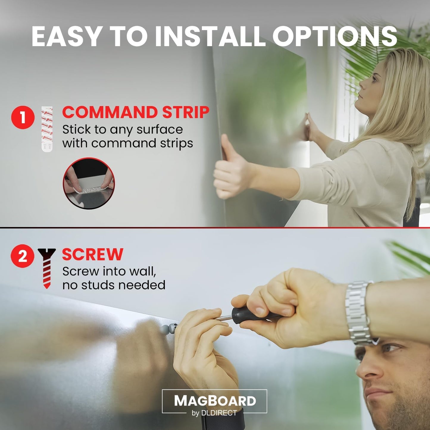 Diamond Life Magnetic Board - Memo & Vision Board for Home, Office, and Classroom - Magnet Board for Kids - Pre-drilled Mounting Screws Included (White 24"x48")