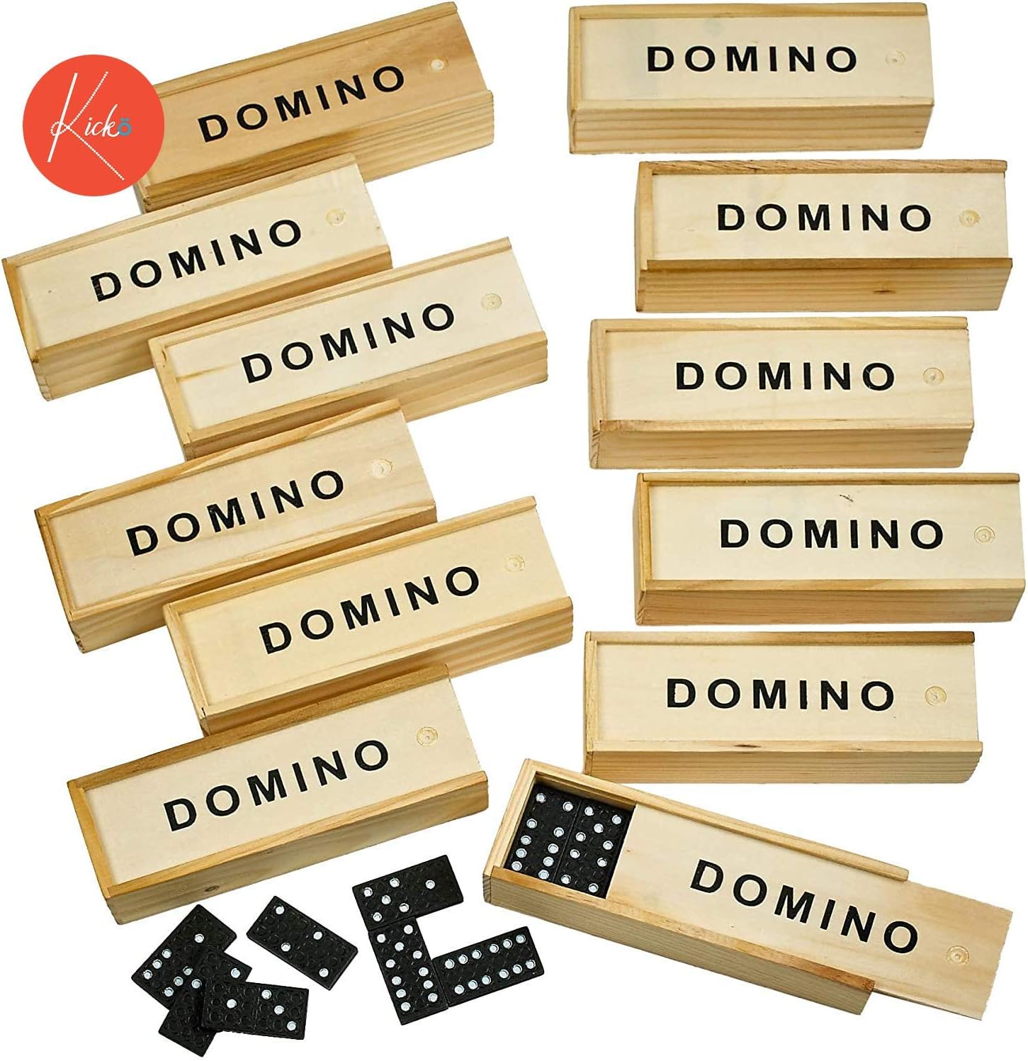 Kicko Mini Wooden Dominoes Set - 12 Pack - Miniature Classic Board Games - Small Blocks, Educational Toys, Game Tiles, Leisure Time, for Teens and Adults