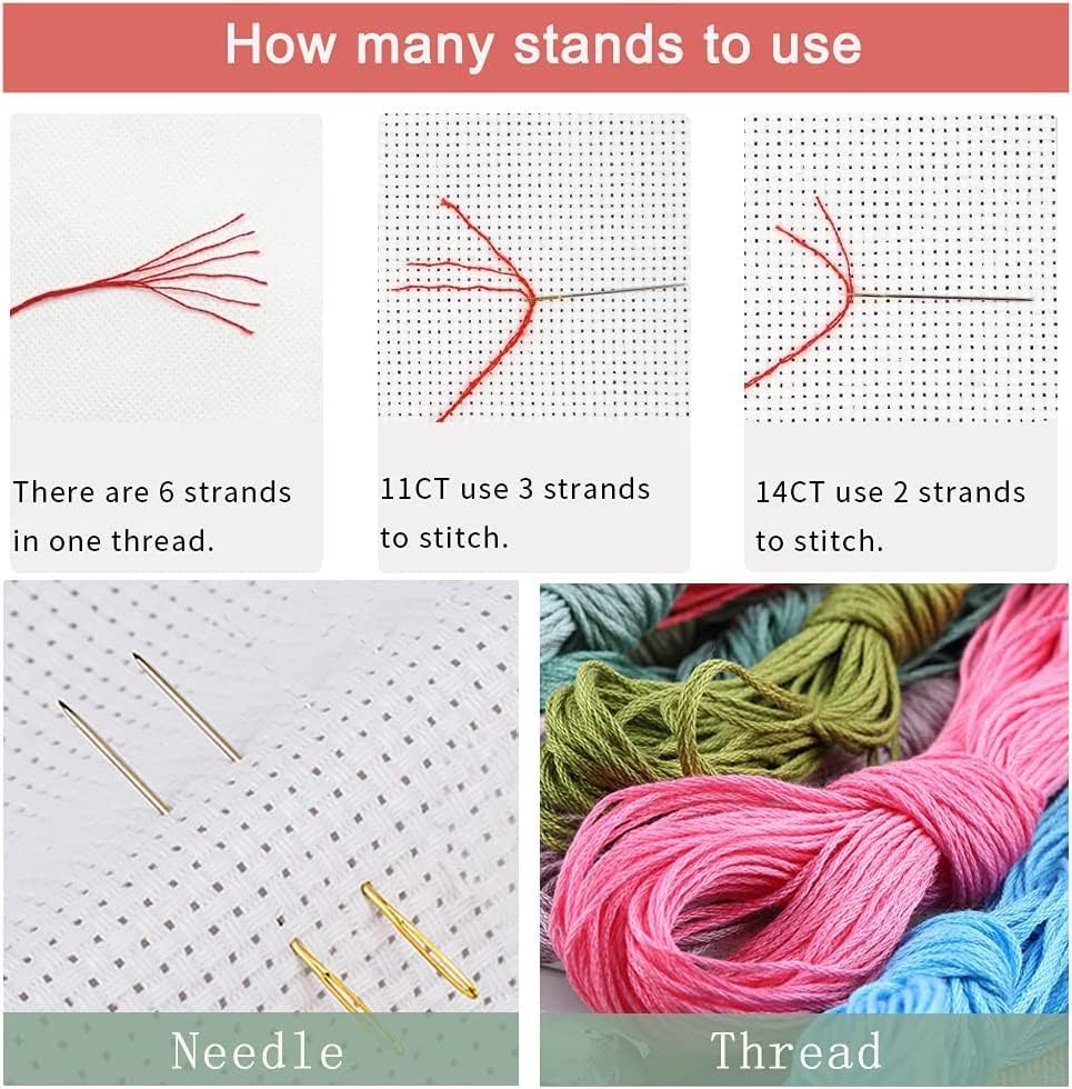 Leczany Cross Stitch Stamped Kit for Adults or Kids - Two Elephants | DIY Embroidery Starter Patterns Craft Kit Needlepoint for Beginner | 11CT, 3 Strands | 18.9x12.6 inches