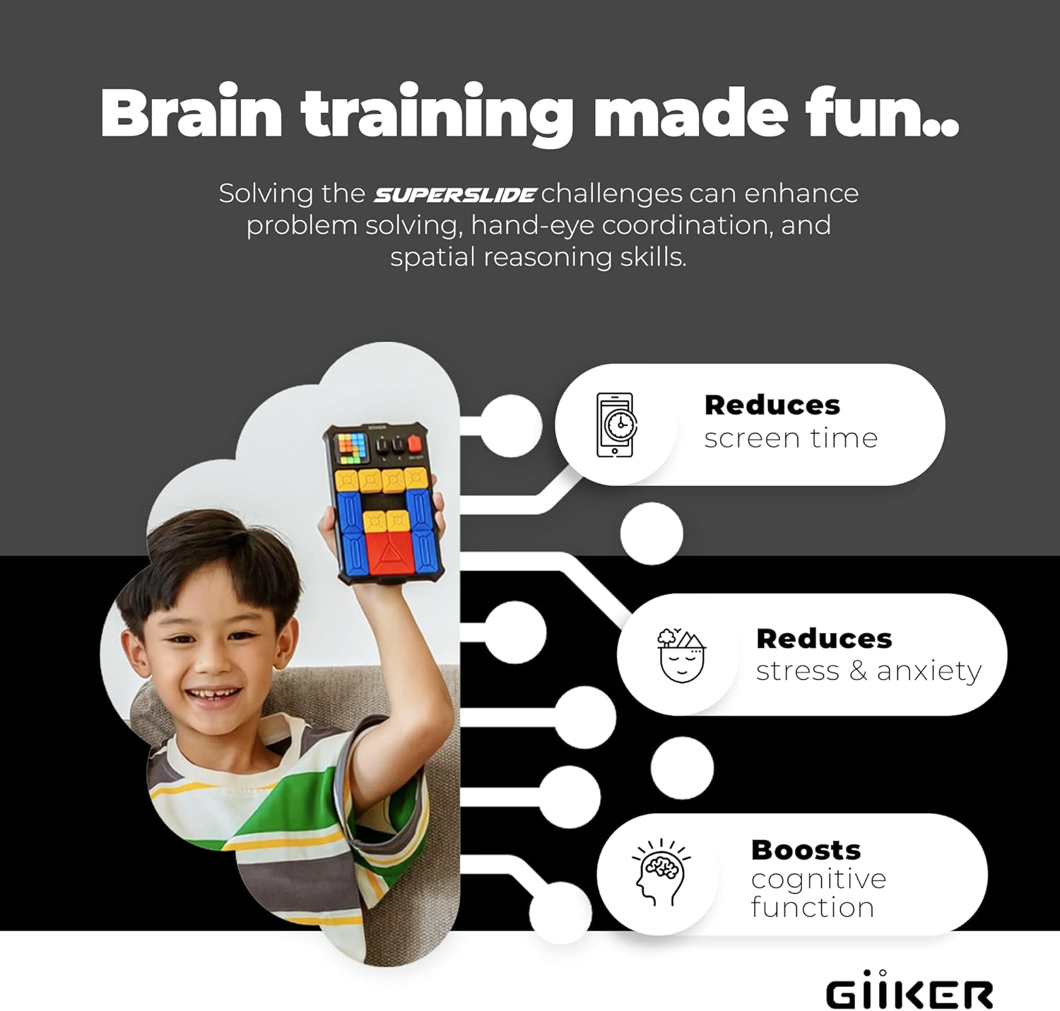 GiiKER Super Slide Puzzle Games, Original 500+ Challenges Brain Teaser Puzzle, Toys for Kids, Travel Games Birthday Gifts Easter Basket Stuffers for Boys Girls, Activities for Road Trips - Moon Grey