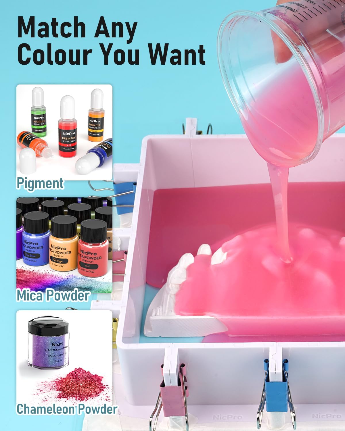 Nicpro 90oz Silicone Mold Making Kit, 15A Platinum Liquid Silicone Rubber, Flexible Silicone Molds Maker Mix Ratio 1:1 for Casting 3D Resins Candle Soap Molds DIY with 12 Mica Powder, Mixing Cups