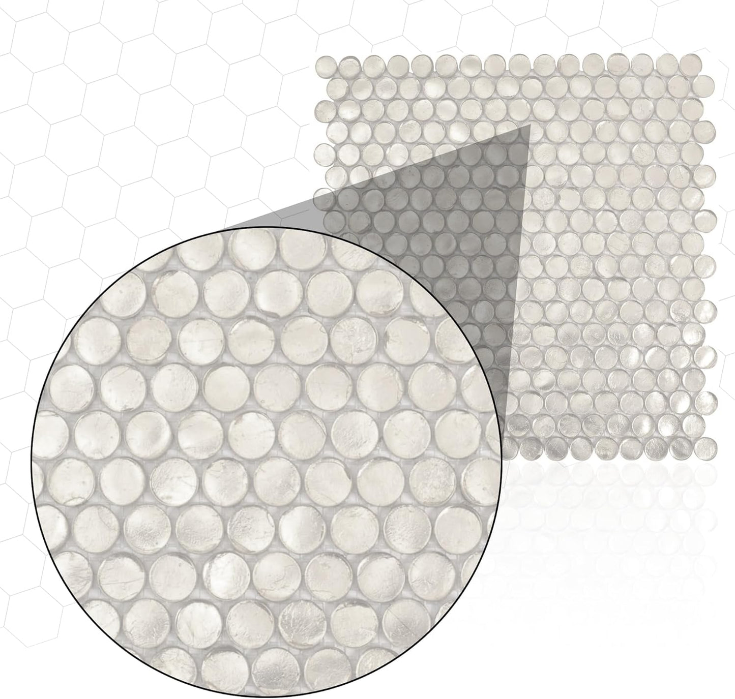 Silver Penny Round Mosaic Glass Tile – 12.2 x 12.2 Inch - 10 Sheet Pack - Luxurious Design for Bathroom Walls, Kitchen Backsplash, Shower Walls - Elegant Wall Decor - NOT Peel and Stick Tile