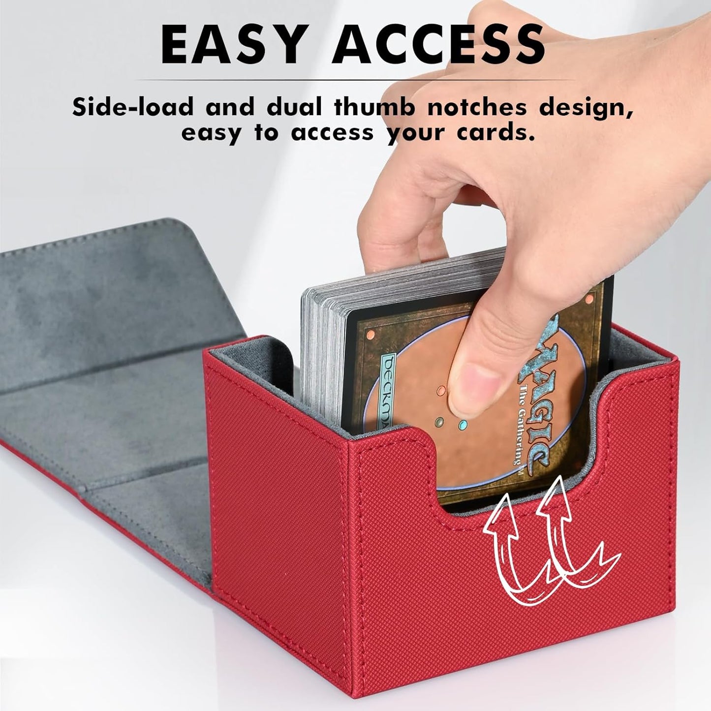 ZLCA Card Deck Box for Trading Cards, MTG Commander Deck Box Holds 120+ Single Sleeved, Leather Magnetic Card Storage Case Fits for TCG CCG Magic(Red)