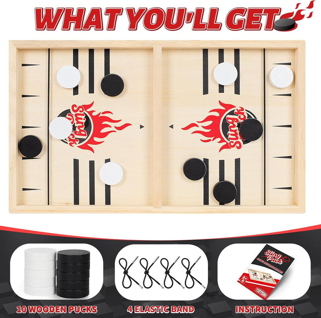 Large Fast Classic Slingshot Puck Game, Wooden Hockey Board Games for Family Night, Table Game for Adults and Kids, 2 Player Games for Ages 6 and Up, Test Speed and Accuracy, Air Hockey