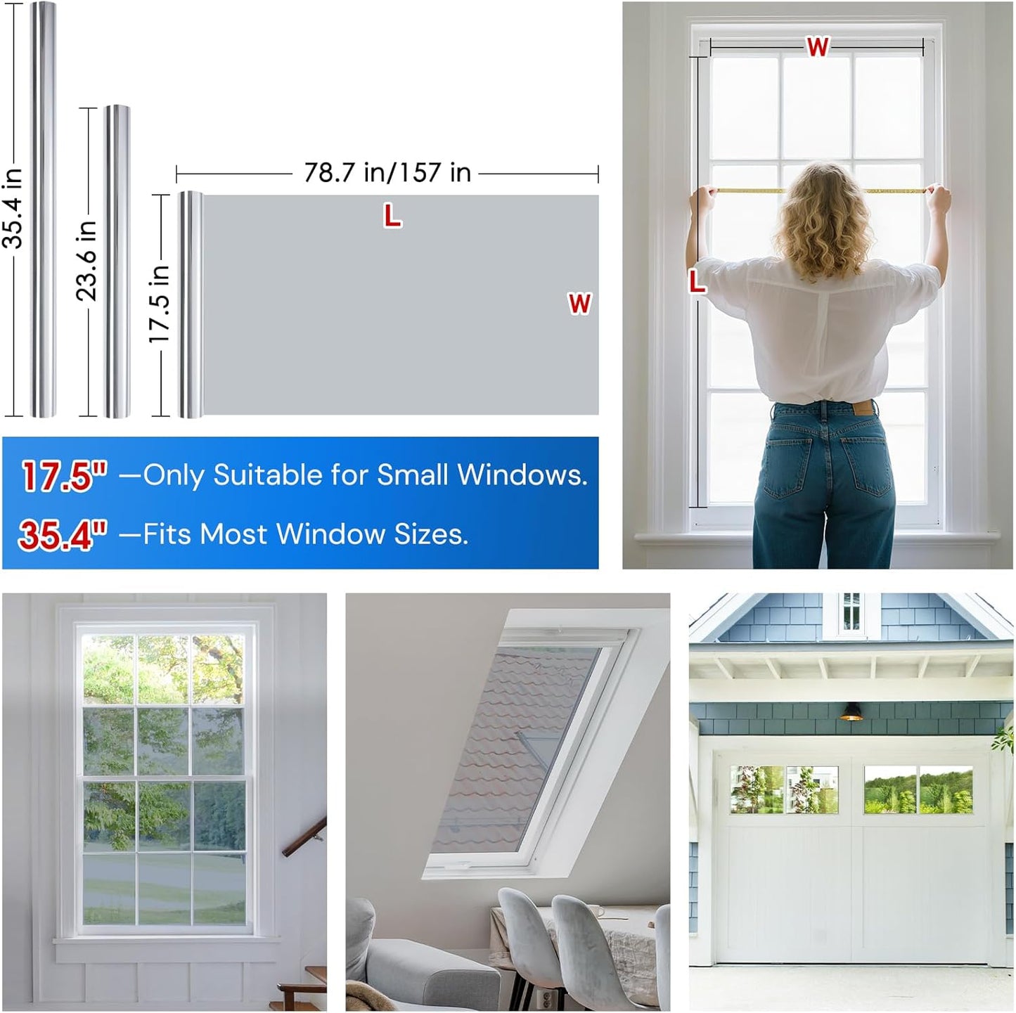 Homein One Way Privacy Window Film with Tool Window Tint for Home Film See Out Not in Heat Control Sun Blocking Mirror Reflective Anti UV Covering Static Cling No Glue Sliver 23.6 x 78.7 inch