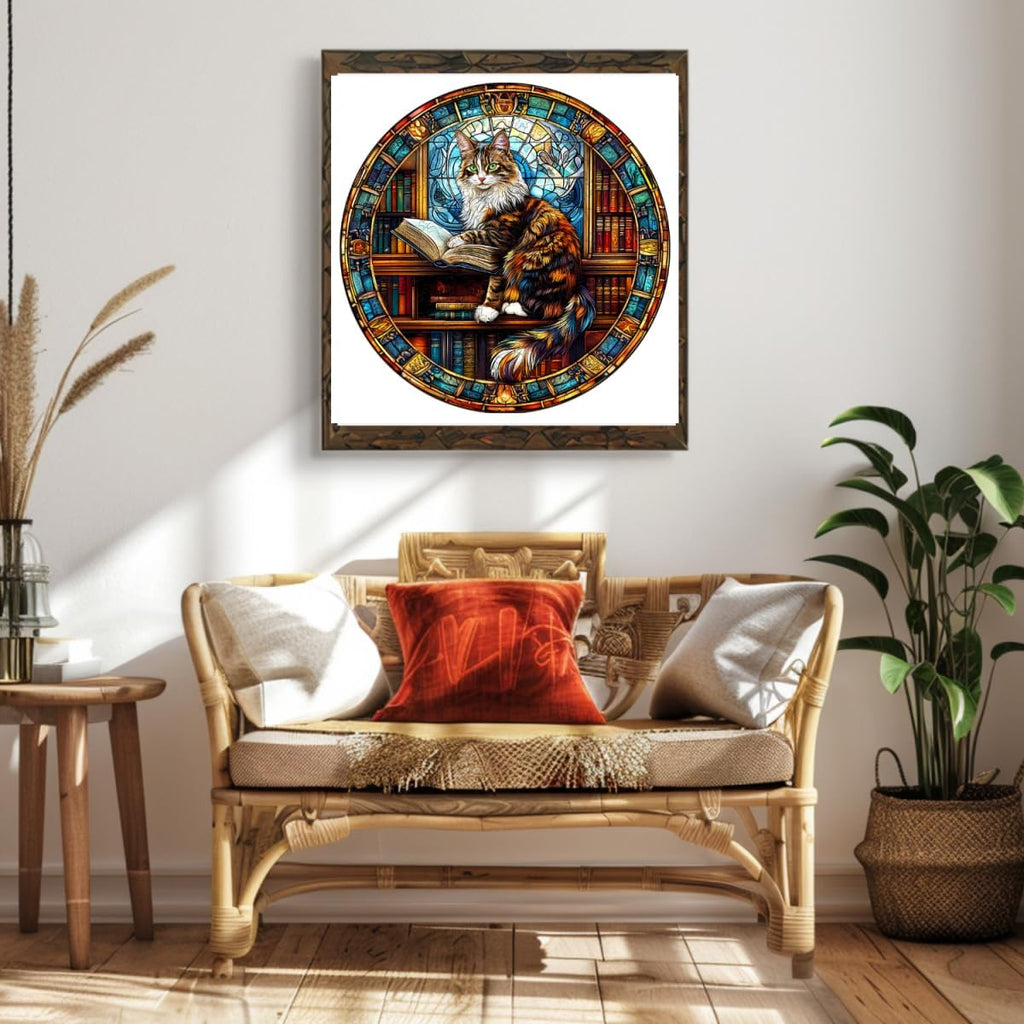 Wooden Puzzles Adults, Maine Cat Library Wooden Puzzles 100 Pieces, Unique Animal Shaped Wood Challenging Jigsaw Puzzles Gifts for Adults, 8.5x8.5in