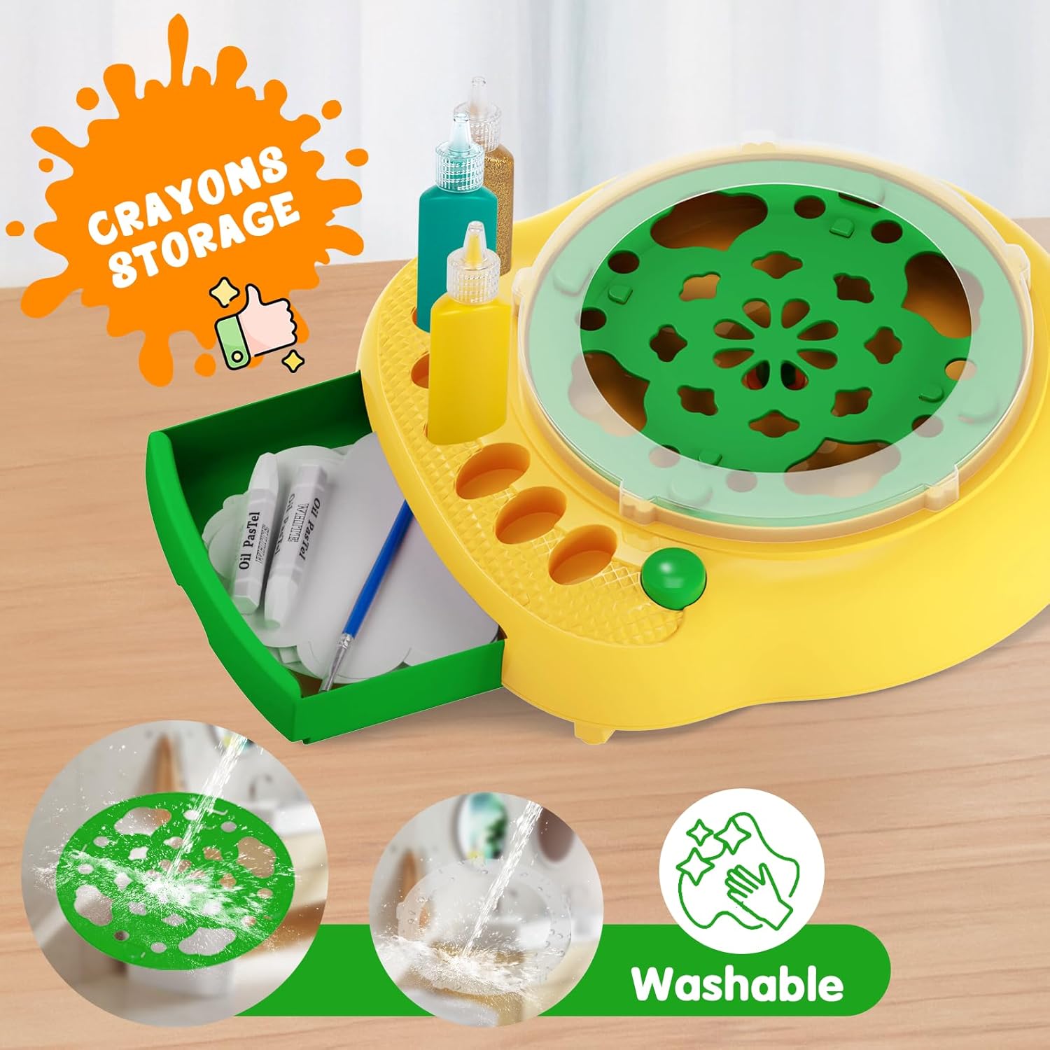 Hewaurorion Paint Spin Art Machine Kit for Kids, Arts & Crafts Painting Spinner Toys Kits Sets for Boys & Girls Ages 6 7 8 9 Year Old Yellow