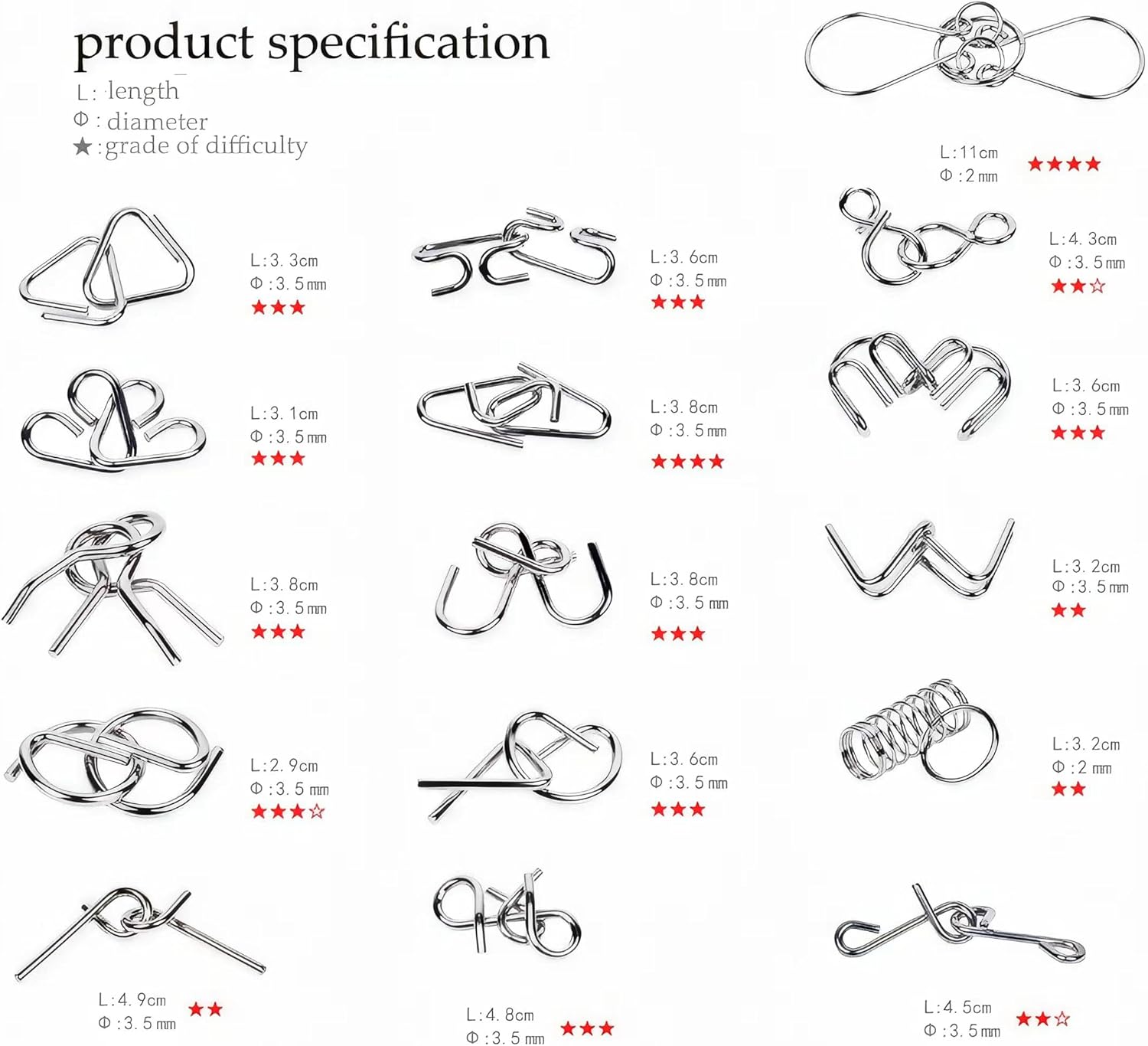 Metal Wire Puzzle Set of 24 with Pouch,Brain Teaser IQ Test Disentanglemen Iron Link Unlock Interlock Game Chinese Ring Magic Trick Toy for Party Favor Kids Adults Challenge