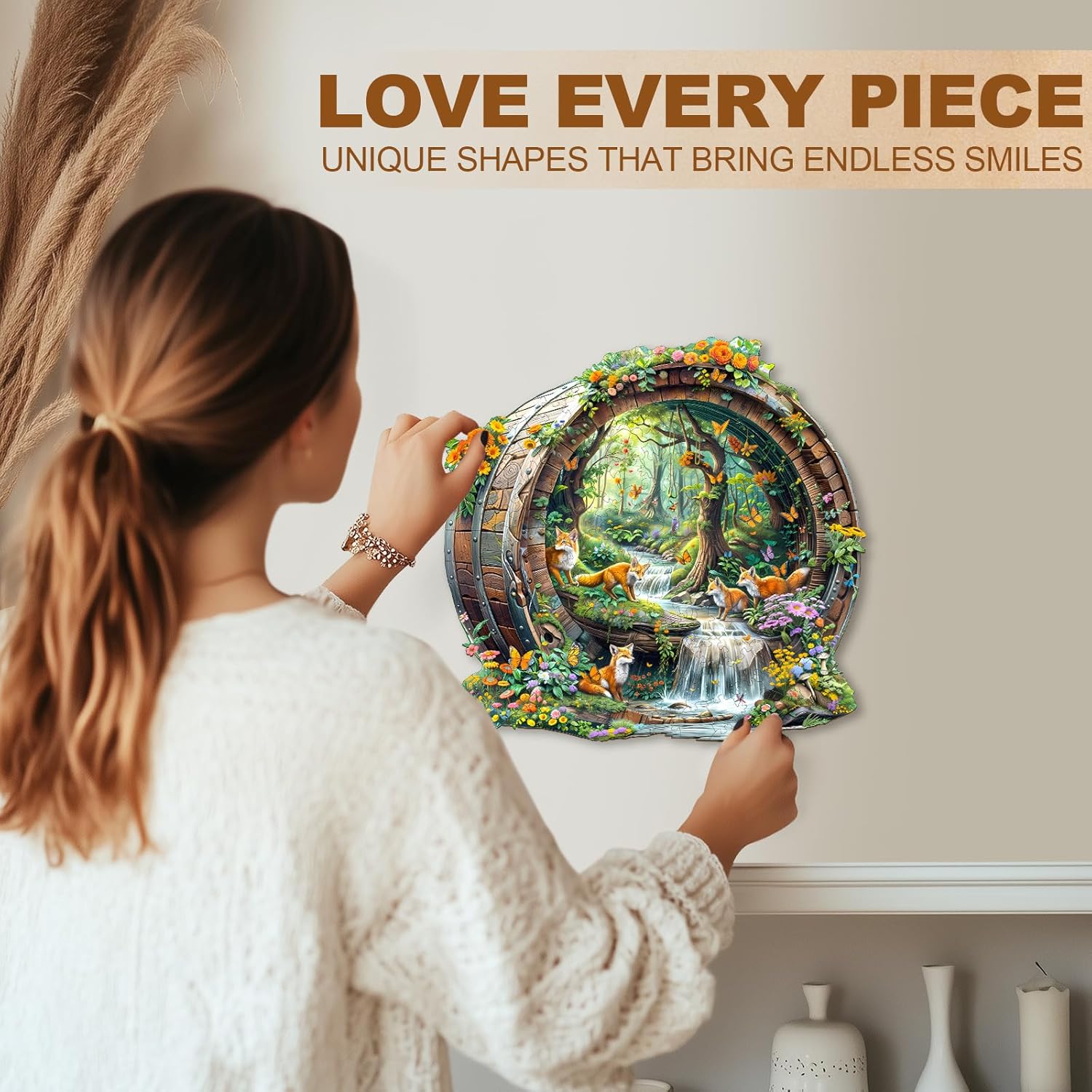 Wooden Puzzles for Adults, Fox Wooden Jigsaw Puzzle for Adults, 440 PCS Unique Animal Shape Wood Puzzles Adult, Birthday Party Gifts for Friends & Family Leisure Time Game Home Decor (XL-17.3*16.6in)