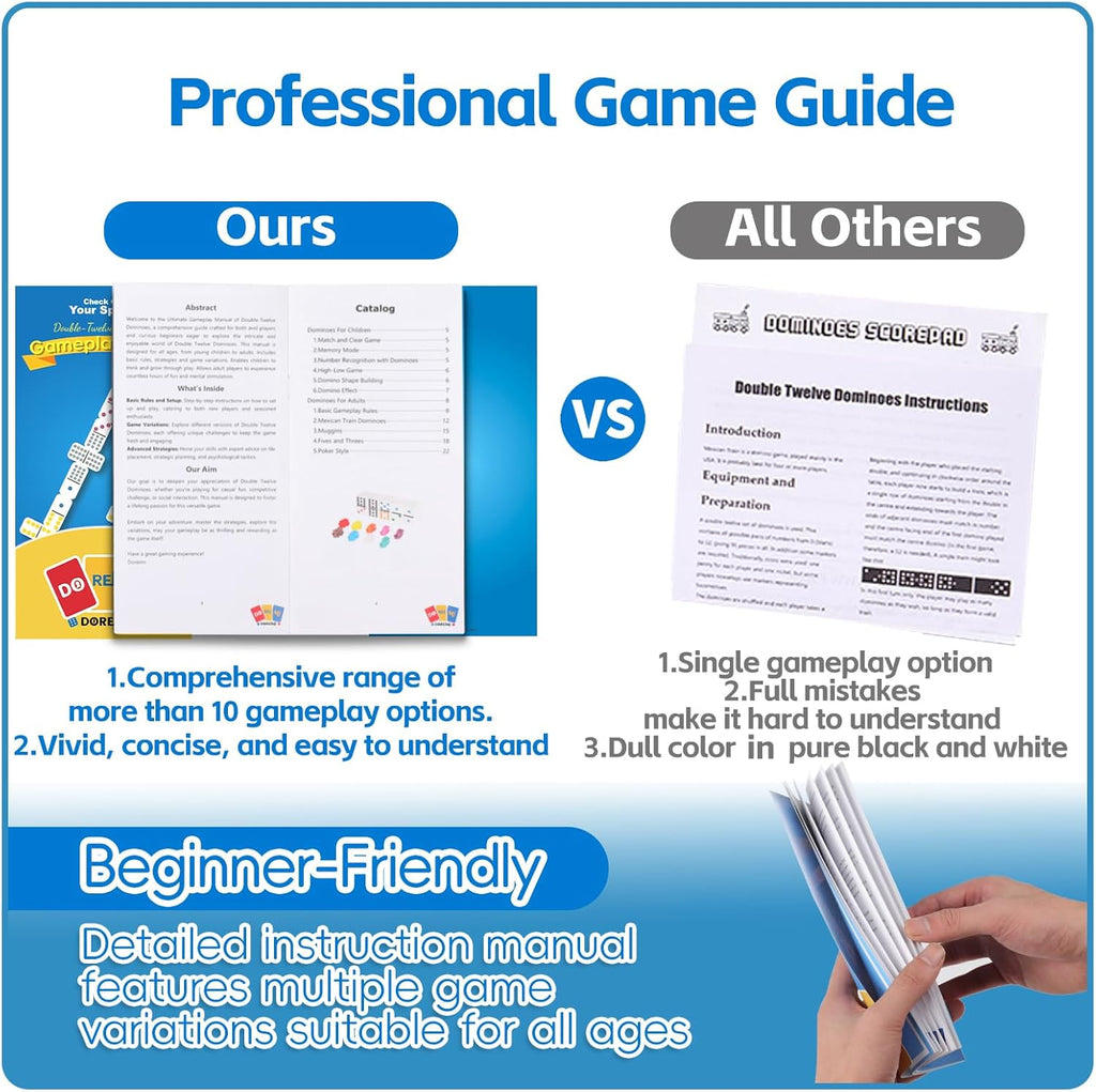 Mexican Train Dominoes Set with 6 Wooden Holders, Double 12 Colored Dot Dominoes with Update Hub, Travel Train Game with 91 Tiles and Portable Carry Case, Family Board Team Games