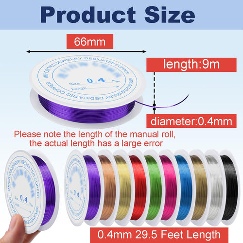 0.4 mm Dia. 10 Rolls Copper Jewelry Wire, 10 Assorted Colors Beading Wire for Jewelry Making Bracelet Earrings Rings Necklaces Flower Craft Projects