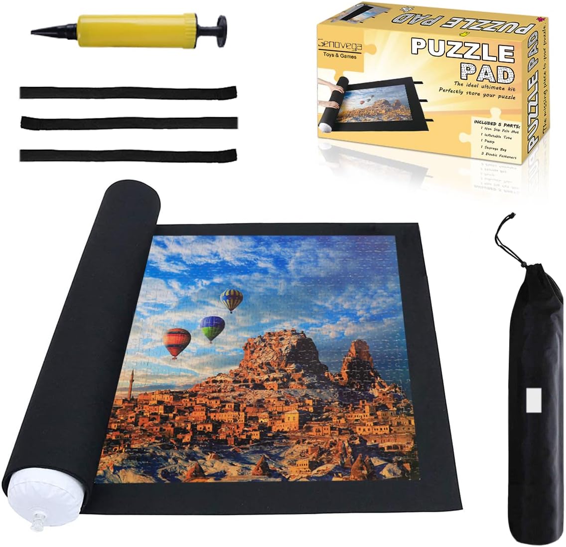 Jigsaw Puzzle Mat Roll Up - 2000 1500 500 Pieces Saver Large Puzzles Board for Adults Kids, Storage and Transport Premium Pump Puzzle Glue Felt Mat Inflatable Tube Cover Keeper Pad Holder Organizer