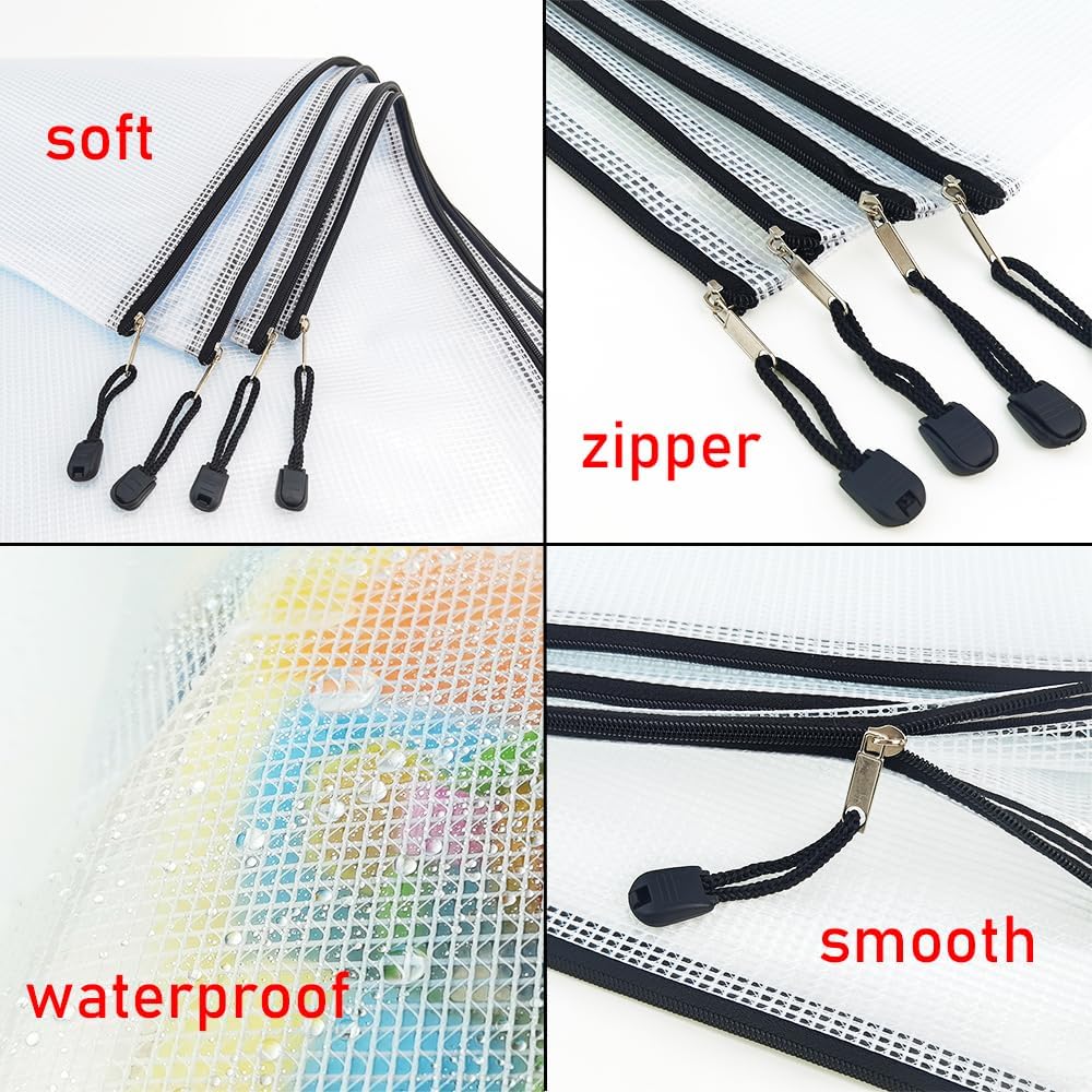 AUSTARK 20 Pcs Zipper File Bags, Plastic Mesh Pouch, Board Game Storage Bag, Waterproof Bags for Office School (B5 Size 11.4''x8.2'', White and Black)