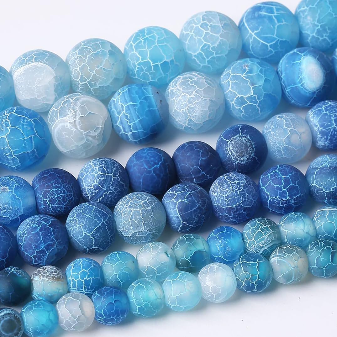 36PCS 10MM Blue Frosted Agate Stone Beads Energy Healing Beads for DIY Jewelry Bracelet Necklace Making for Jewelry Making15Inch…