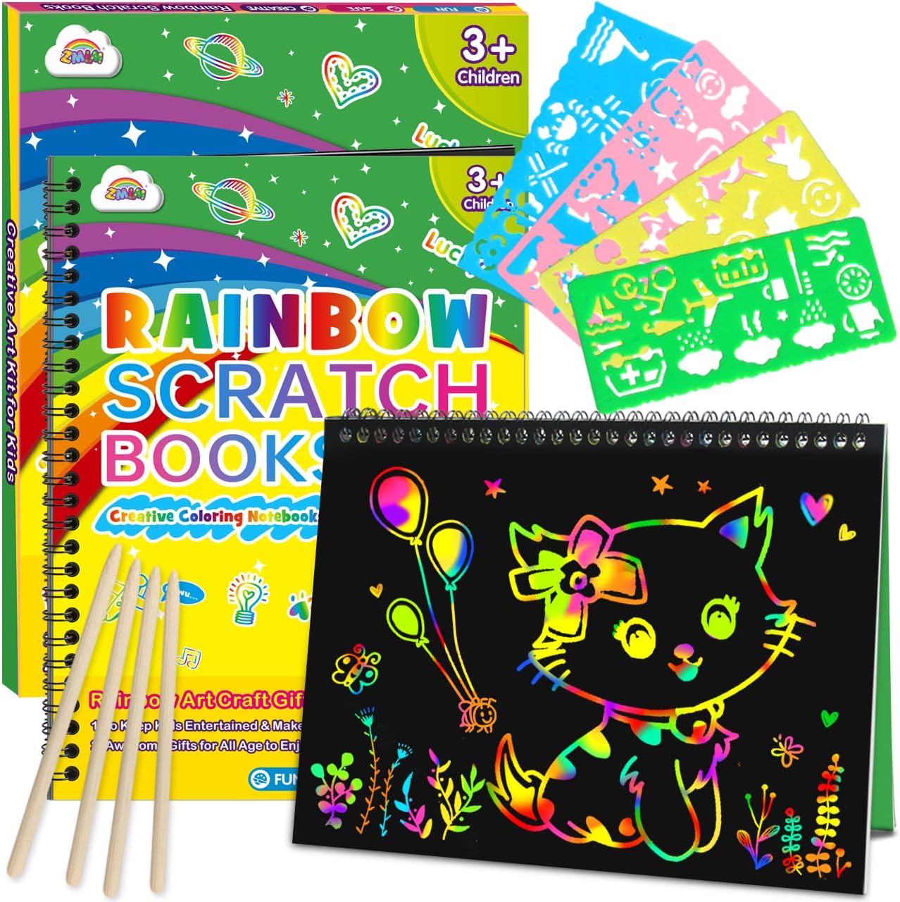 ZMLM Scratch Paper Art Craft: 2 Pack Rainbow Scratch Set for 3 4 5 6 7 8 9 10 Years Old Girls Boys Students Drawing Coloring Black Magic Art Supplies Kits Gifts School Birthday Party Toys(Classic)