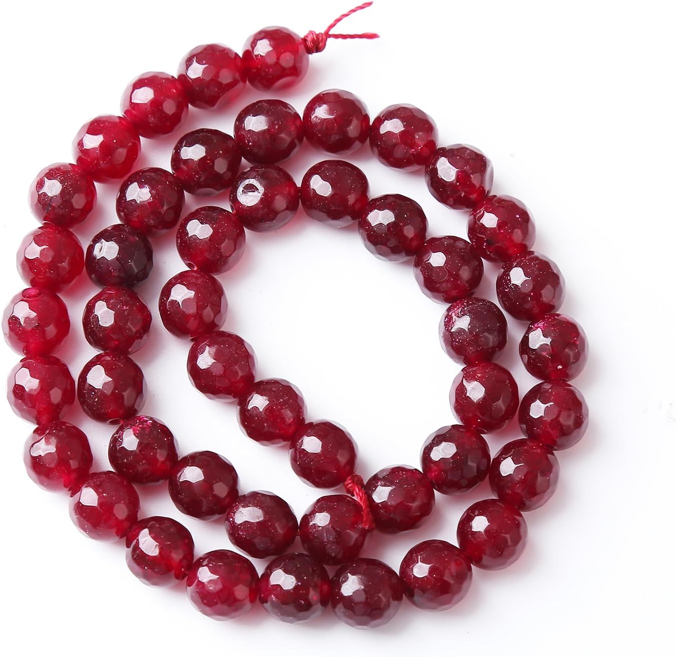 45pcs 8mm Faceted Red Jade Gemstone Beads Natural Stone Round Loose Spacer Beads for Jewelry Making DIY Bracelet Necklace 1 Strand 15inch