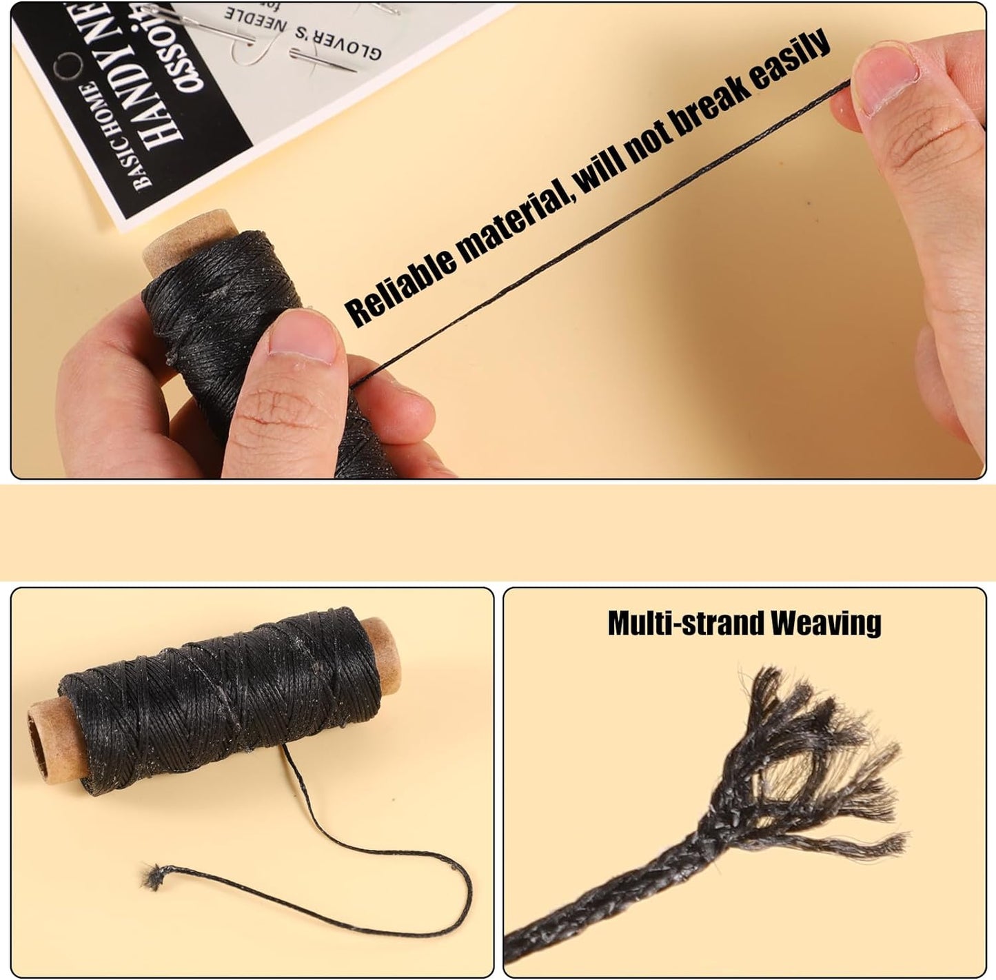 55Yards Waxed Thread with 7 Pcs Leather Needles for Hand Sewing 150D Flat Sewing Waxed Thread Leather Repair Needles for Women Sewing Upholstery Leather Canvas Bags Sofa Furniture