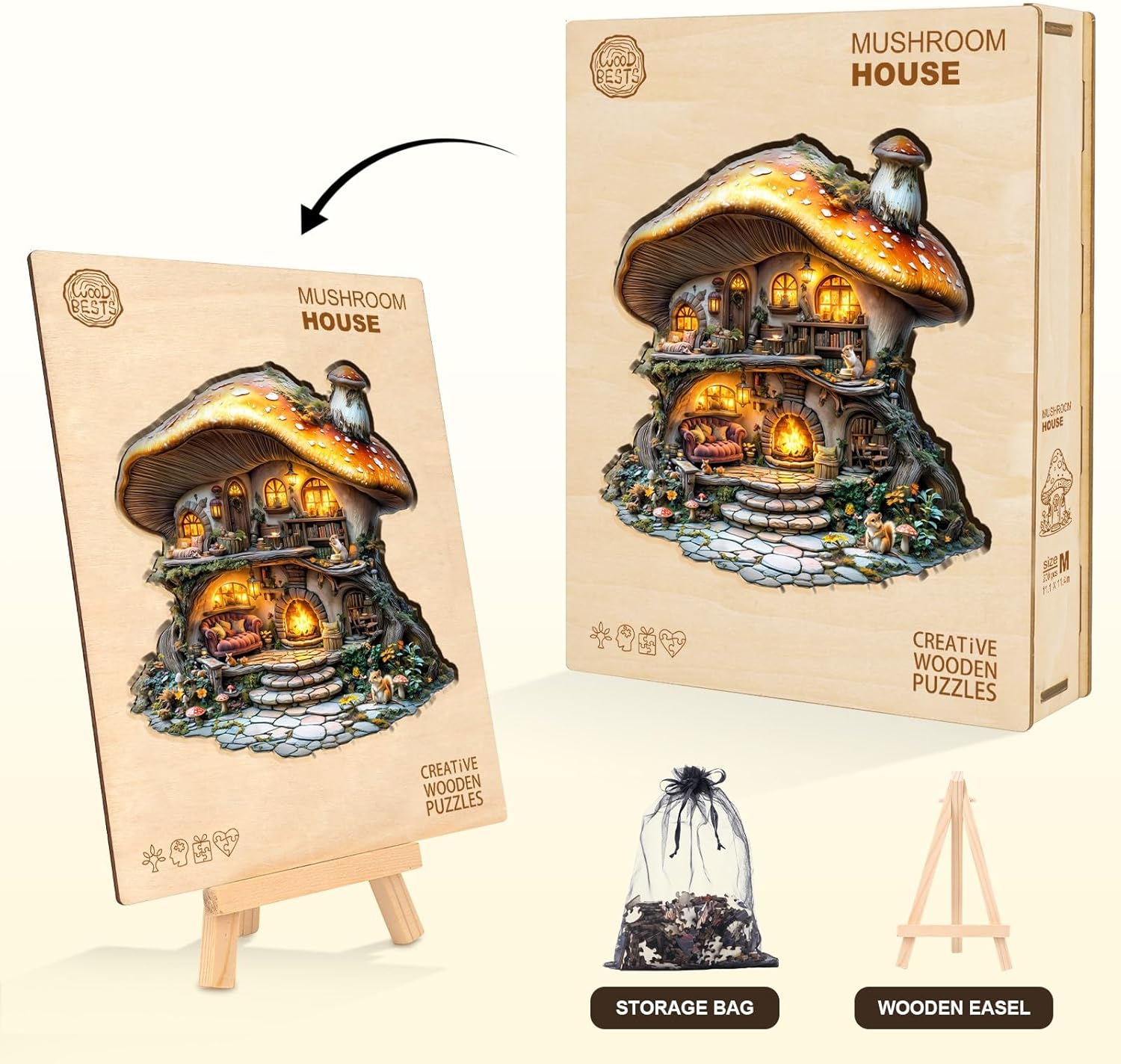 Wooden Puzzles for Adults, Mushroom House Puzzles, Wood Adult Puzzle, Birthday Gifts for Puzzle Lover (L-13.1 * 13.4 in 290pcs)