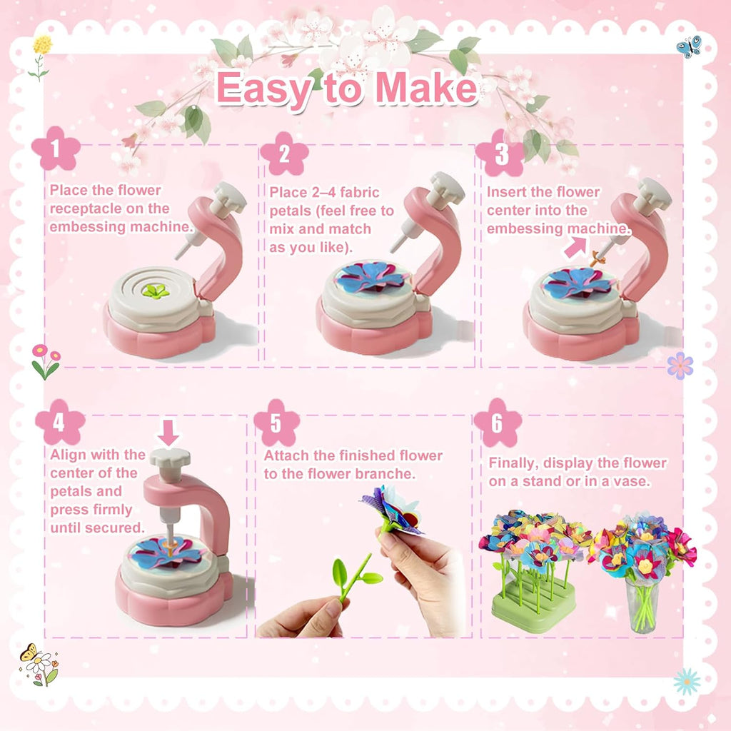 Xuoent Fabric Flower Bouquets Toys, Kids Craft Kits Ages 4-12, DIY Flower Making Kit, Creative Arts and Crafts for Kids, 4 5 6 7 8 Year Old Girl Birthday Gift