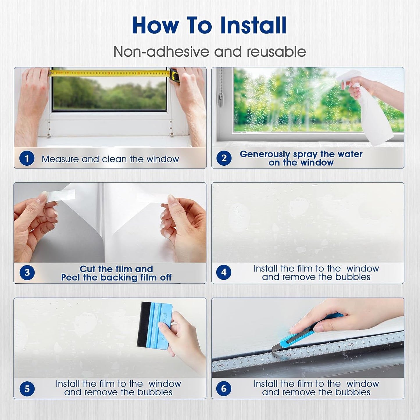 Privacy Window Film Static Cling, Frosted Glass Decorative Window Film with 96% UV Blocking, Non-Adhesive Removable Window Cling for Home Office Bathroom, 17.5 x 157.4 Inches, White
