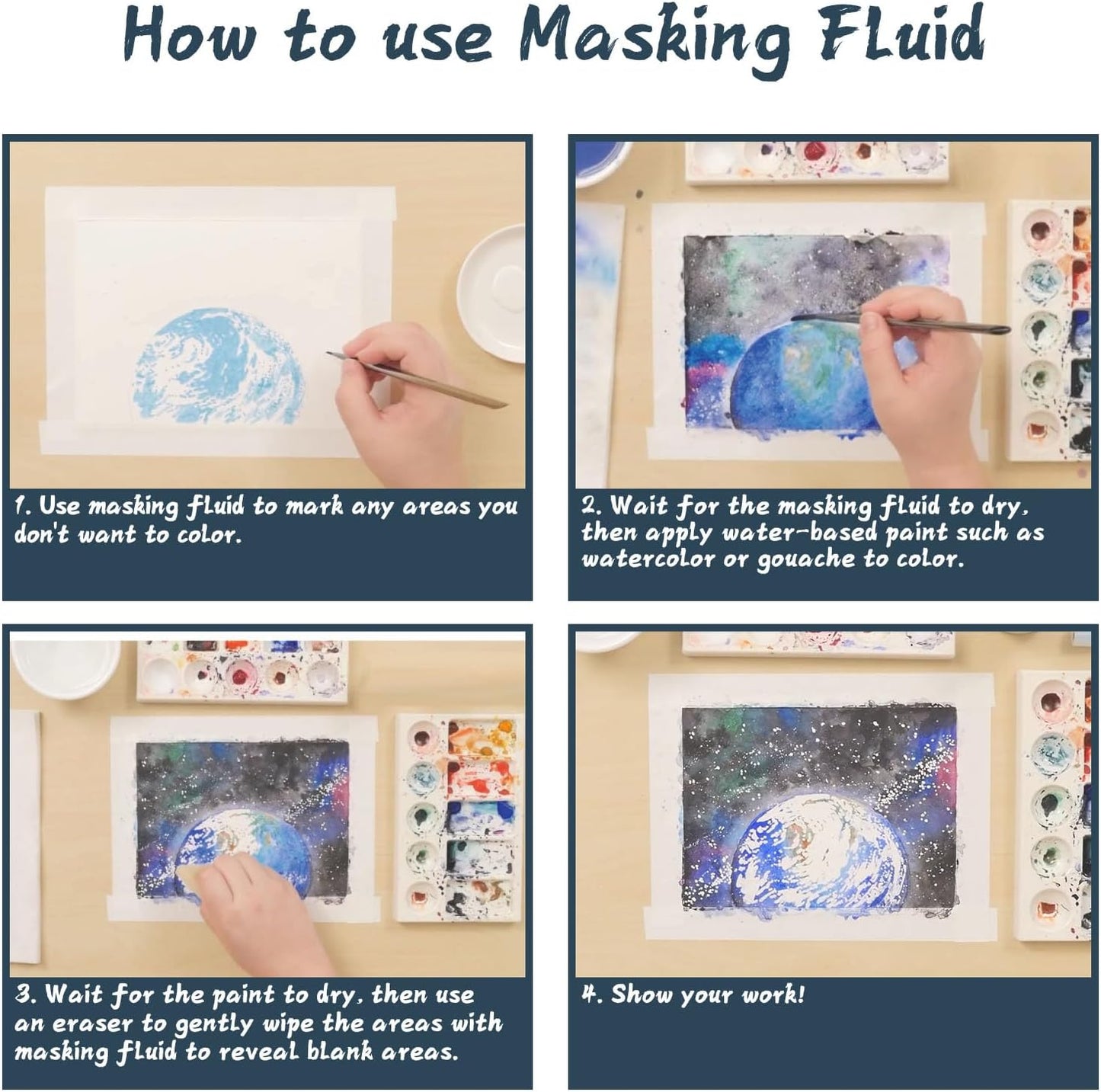 Masking Fluid for Watercolor Painting - 120ml Blue with a Paintbrush and Eraser - Art Masking Fluid Pen Watercolor Medium Art Supplies for Artists